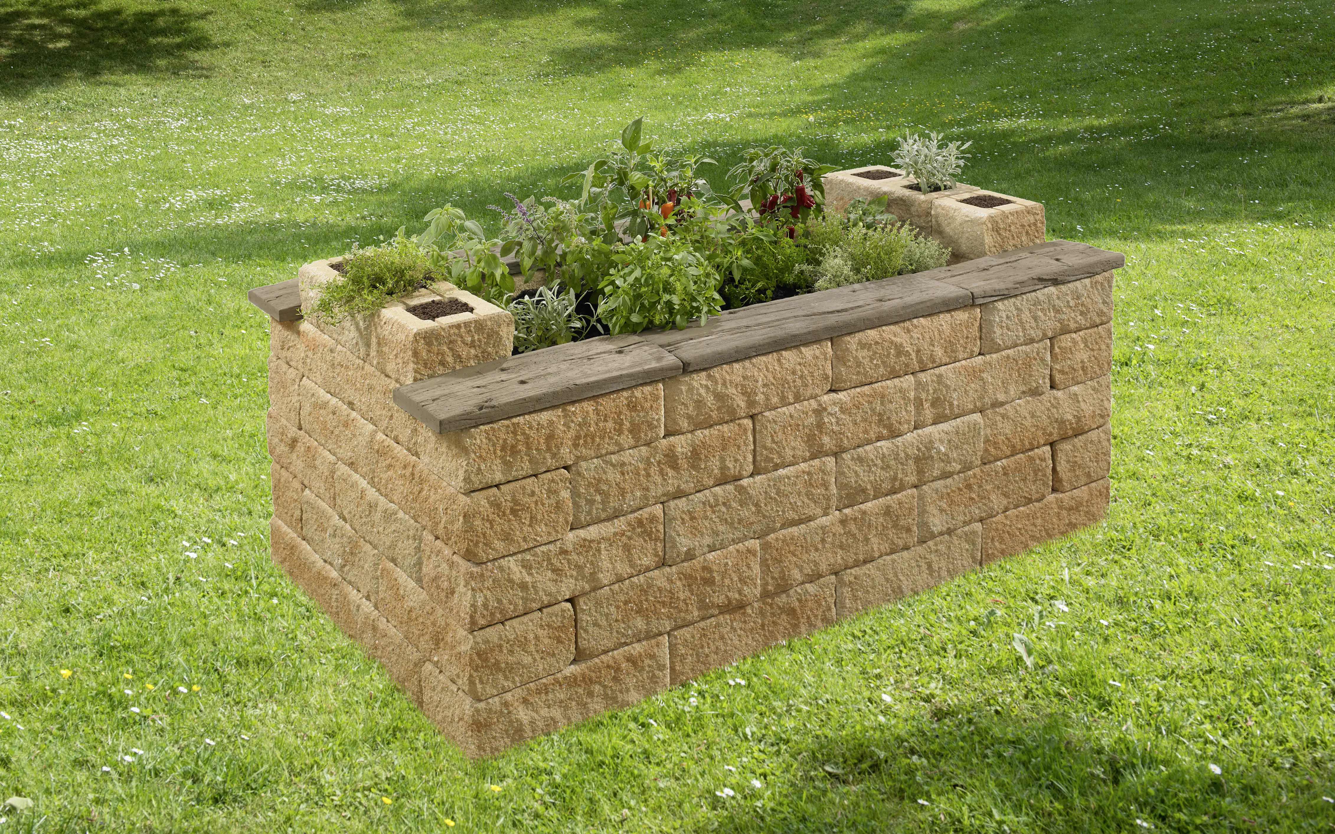 2077881026557_5 Kann Hochbeet-Set 2 Bruchstein 200 x 125 x 81 cm sandstein