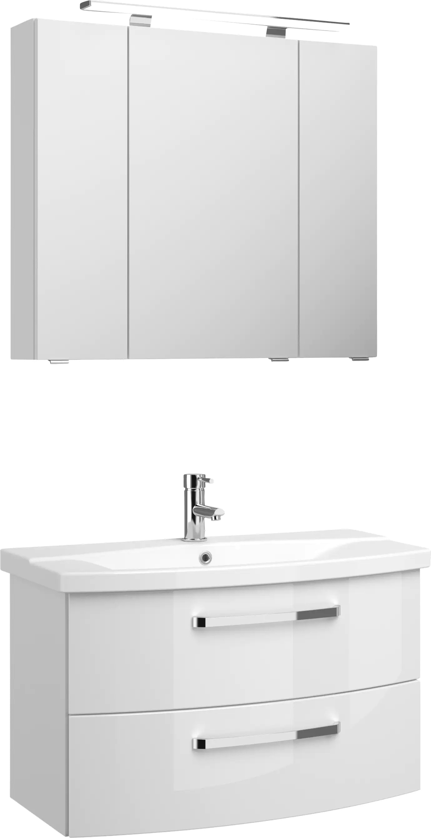 4017026107237 Pelipal Badmöbel-Set 4010 Weiß Hgl/Weiß Glanz mit Keramik-Waschtisch + LED-Leuchte 84 cm