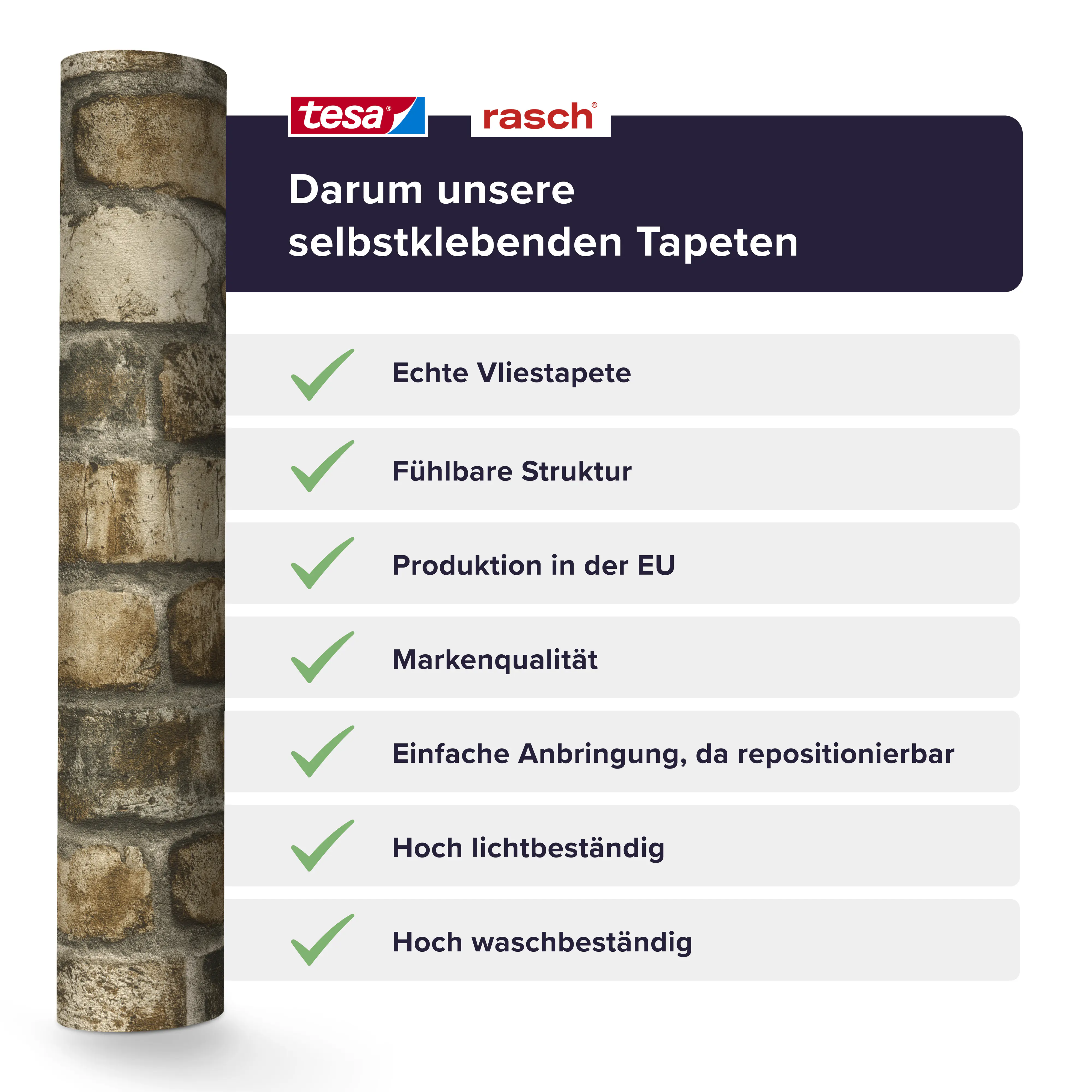 Tesa x Rasch selbstklebende Tapete Clayton Backstein braun grau 6 x 0,53 m