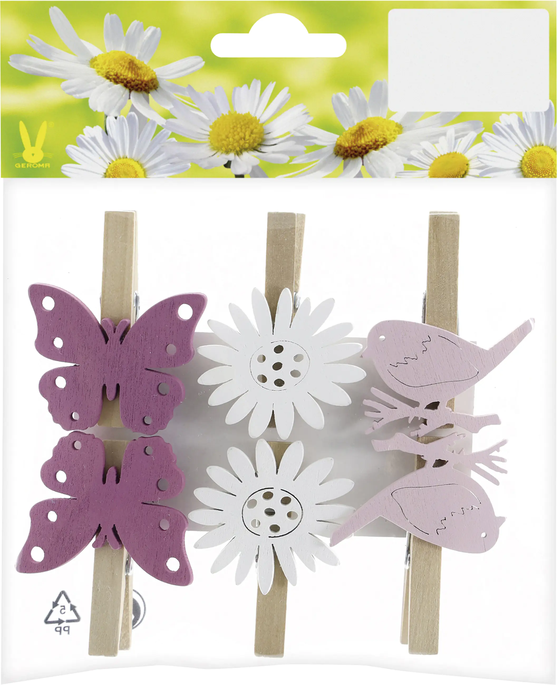 Dekoklammer Frühling 4 x 5 cm 6 Stück lila rosa weiß