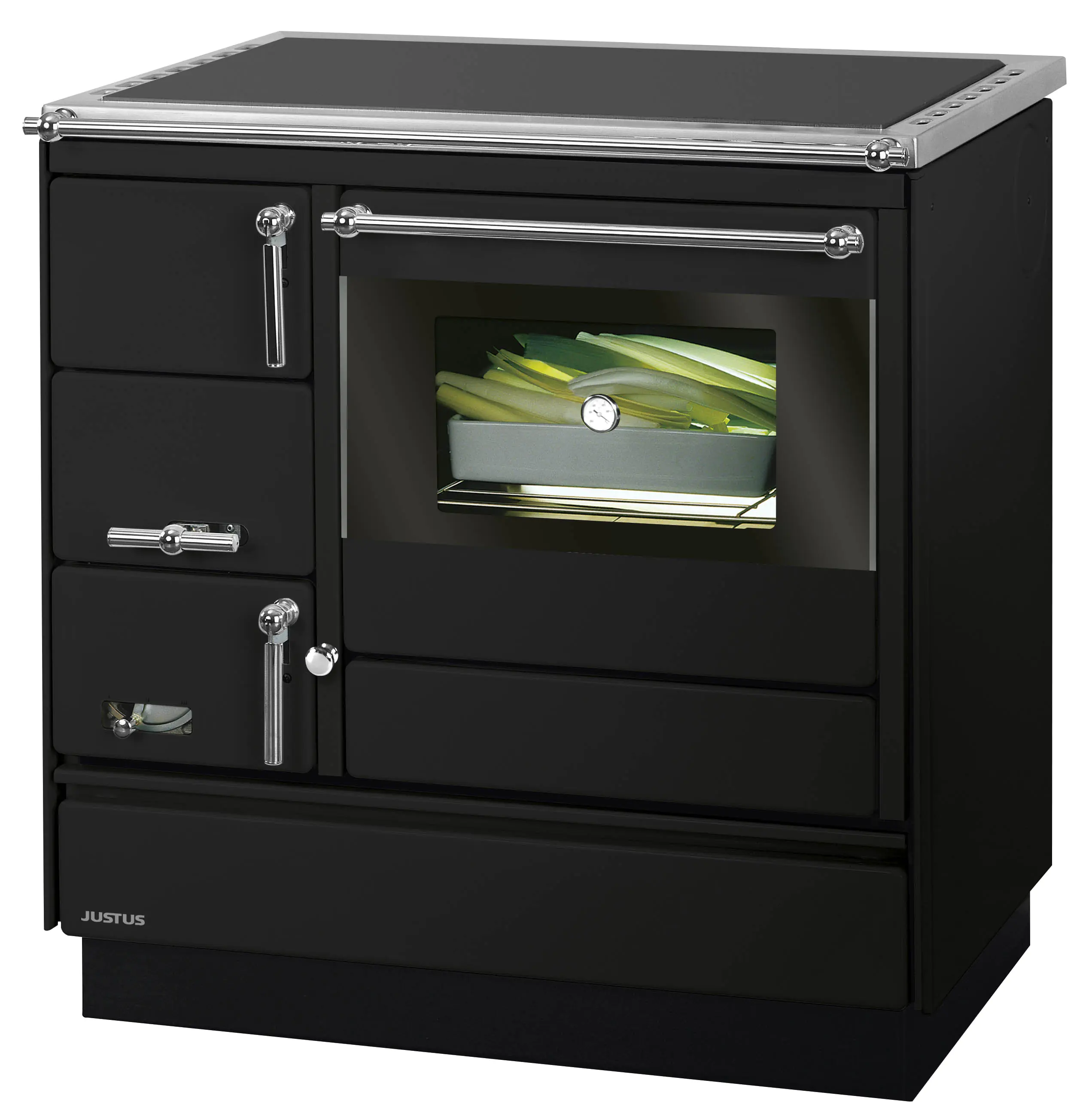 Justus Festbrennstoffherd Linz Backfach rechts Stahl 7 kW schwarz