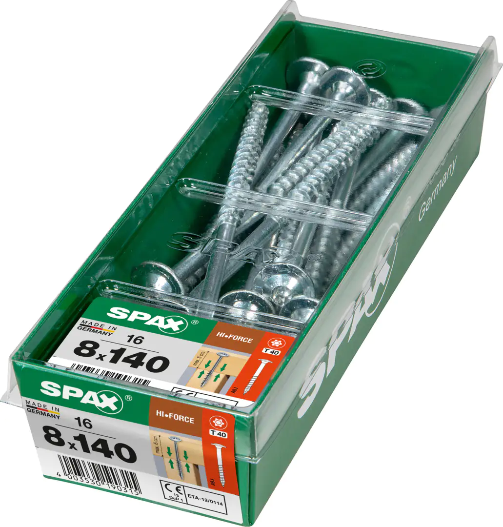 Spax Holzbauschrauben 8.0 x 140 mm TX 40 - 16 Stk. Spax Holzbauschrauben 8.0 x 140 mm TX 40 - 16 Stk.