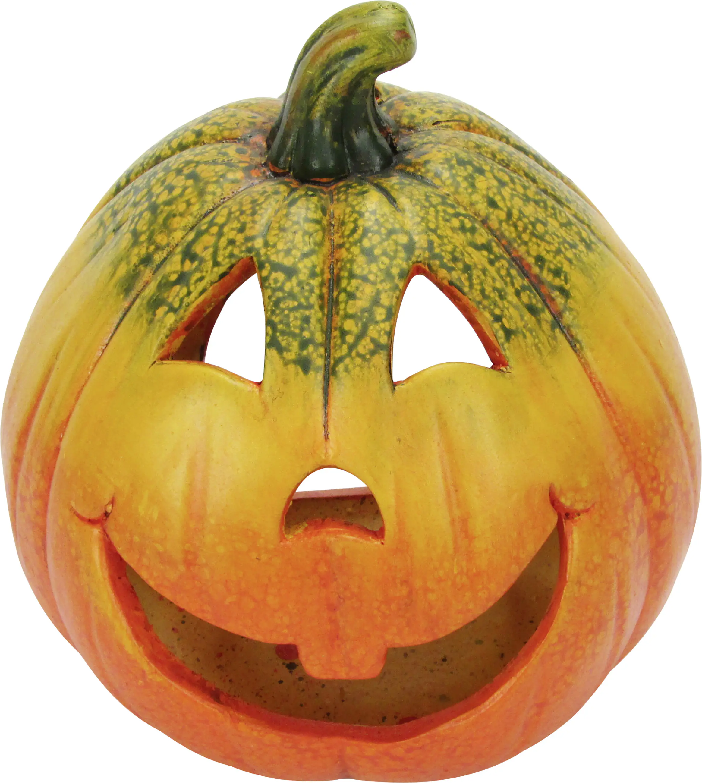 Windlicht Kürbis Keramik 14x 13 x 13 cm orange grün