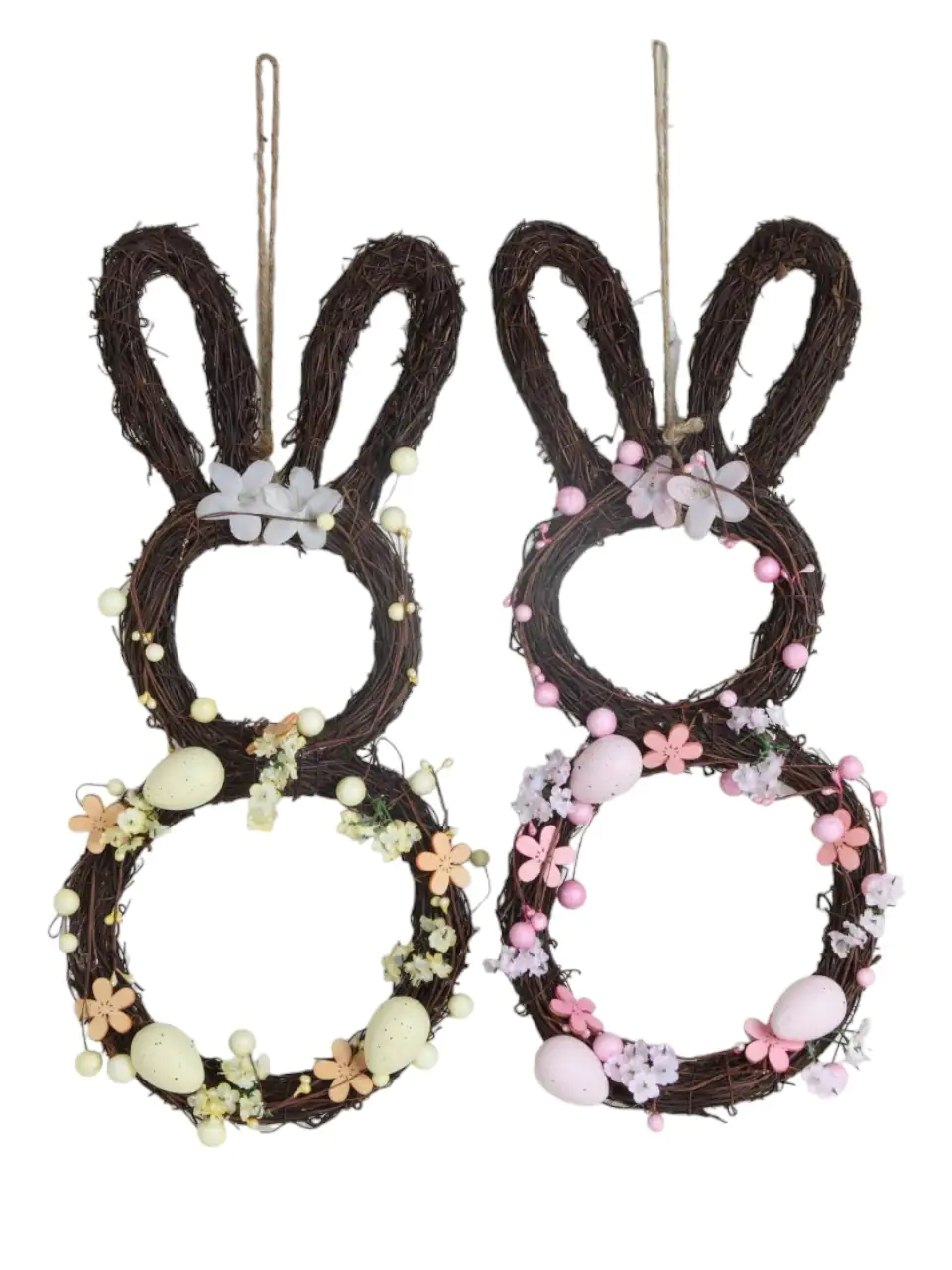 TrendLine Deko Osterhase Rattan 36 x 17 cm braun rosa gelb