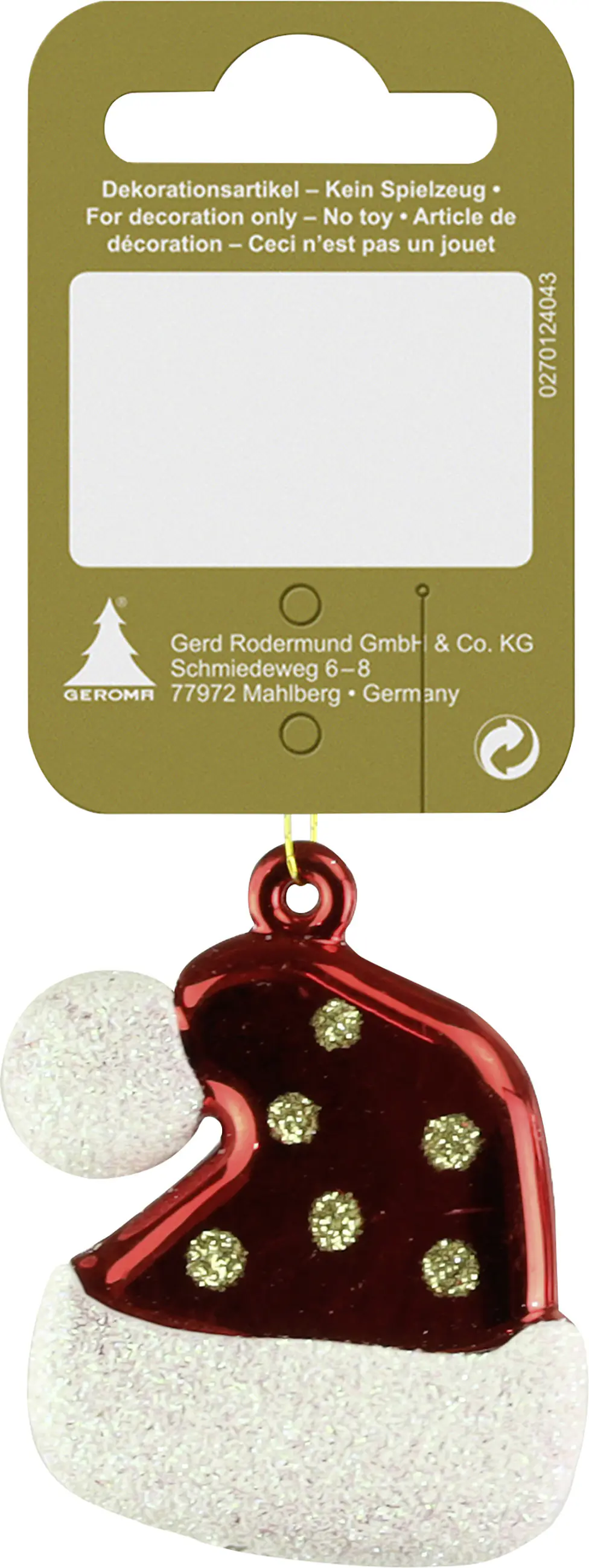 Dekoanhänger Nikolausmütze Kunststoff 5 cm rot-weiß