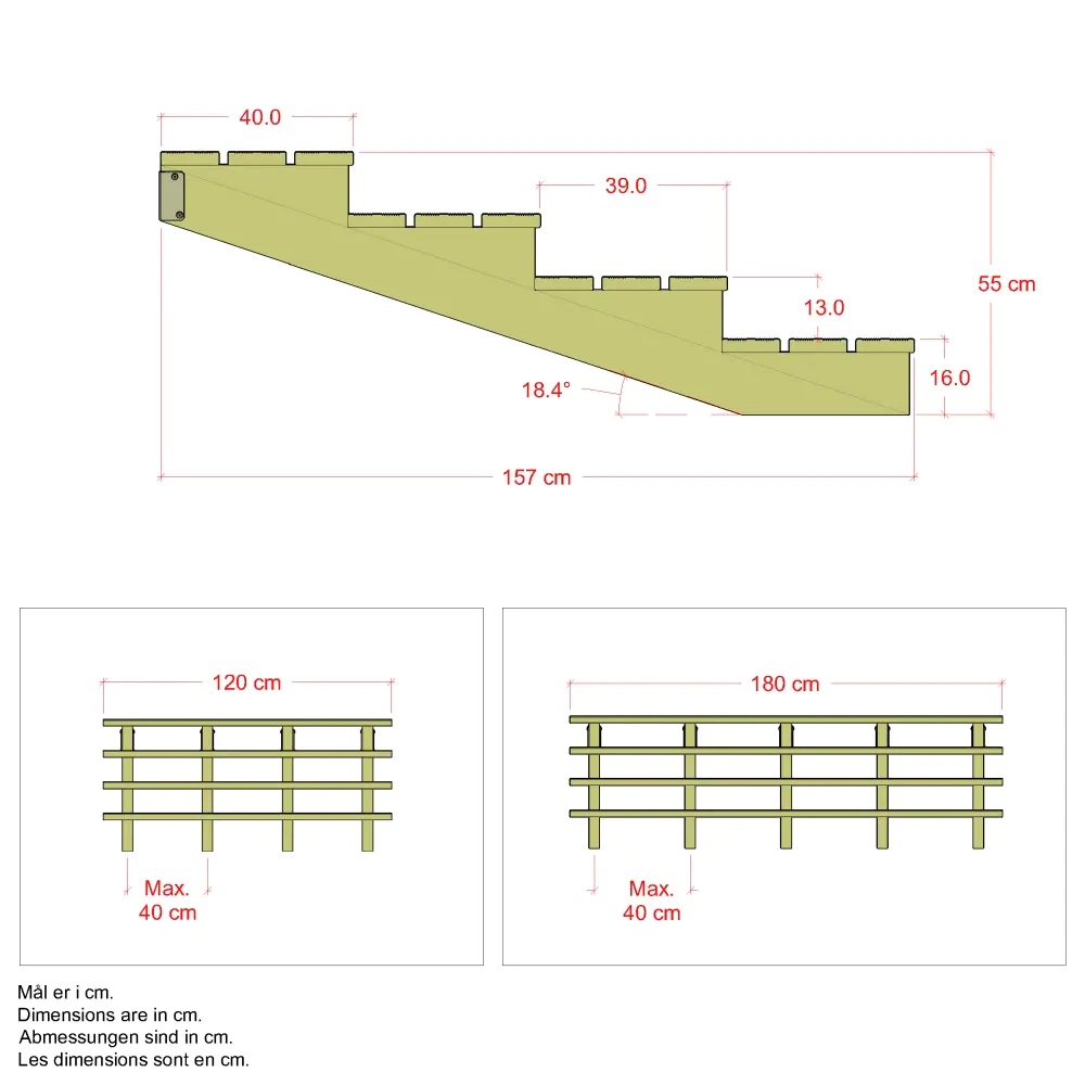 Plus Außentreppe Kiefer 4 Stufen 180 cm breit Schritttiefe 39 cm