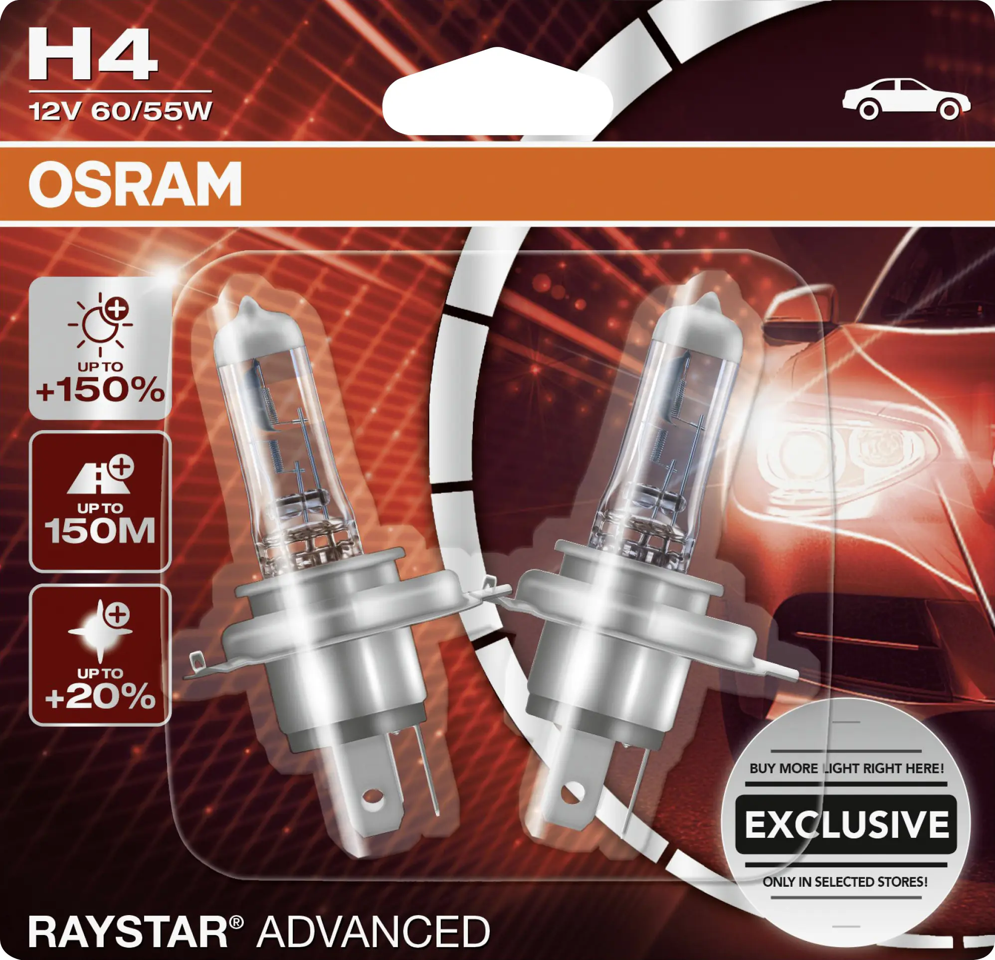 Osram Halogenlampe H4 Raystar Advanced +150% 12V 60/55W