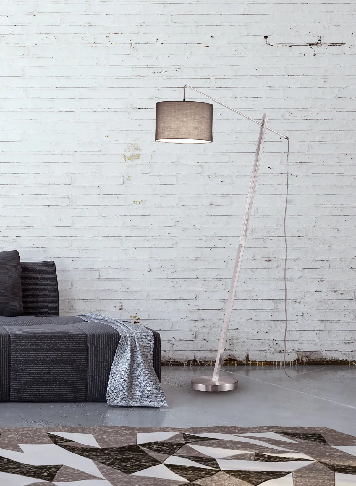 Reality Leuchten Stehleuchte Padme nickel matt Holz grau