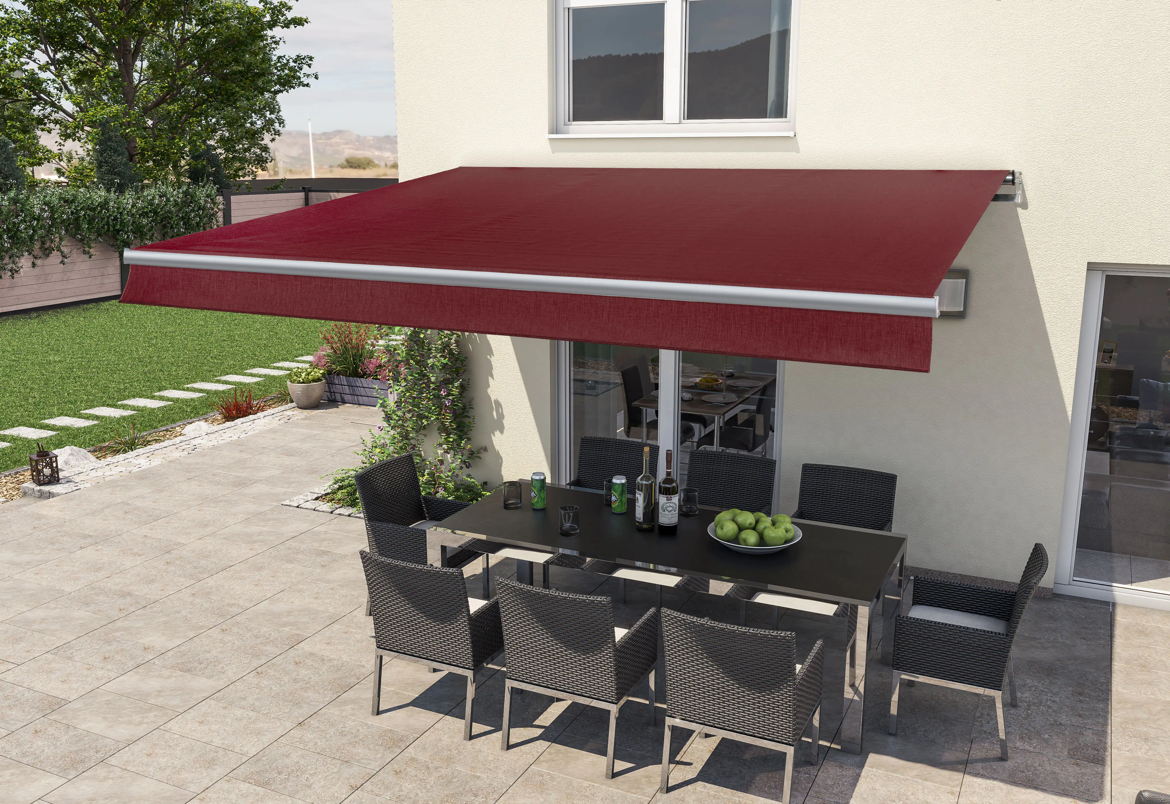 Gelenkarm-Markise Berlin mit Funkmotor bordeaux rot Breite 300 cm Ausfall 200 cm