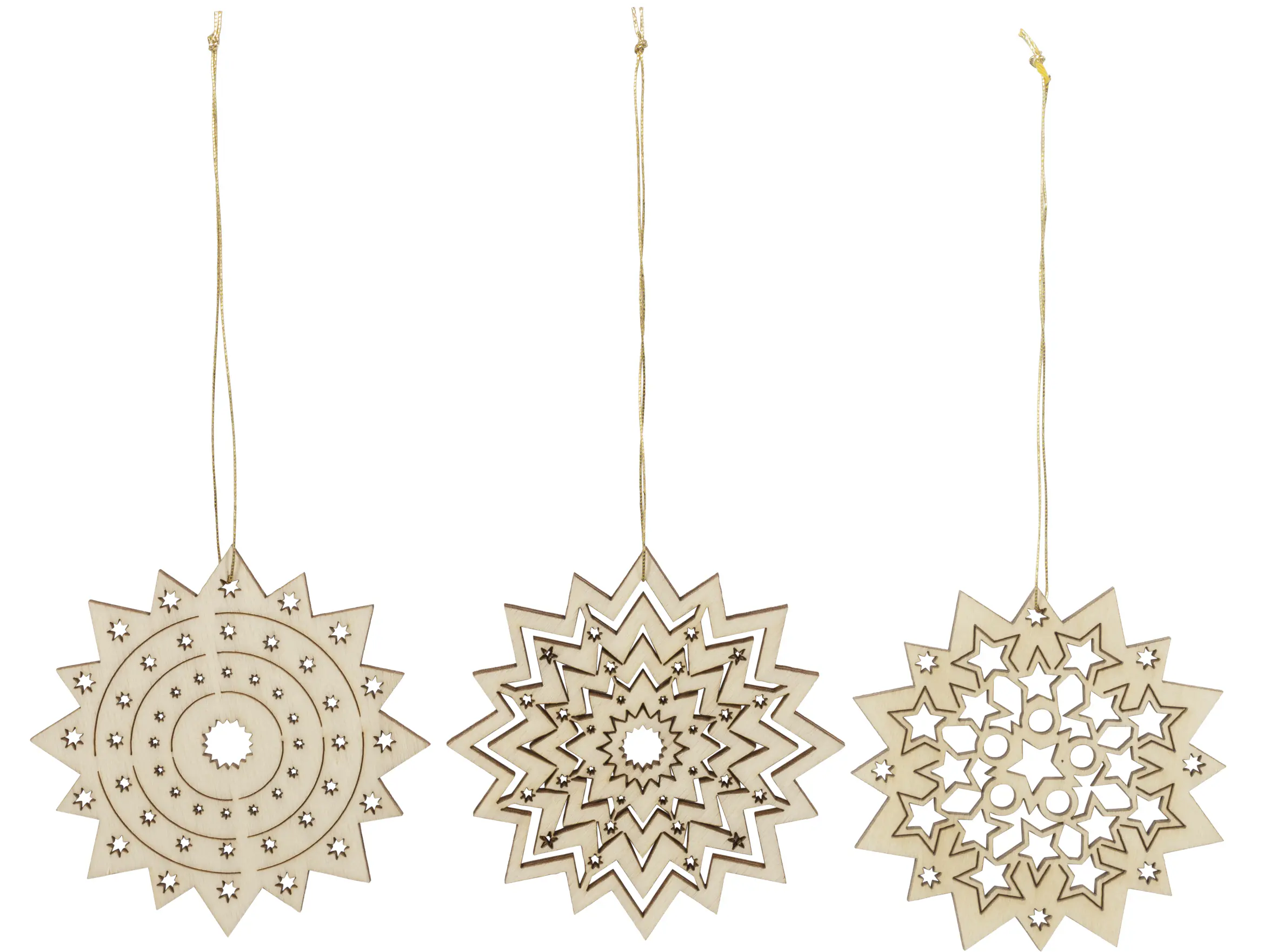 Baumbehang Deko Holz Eissterne 8 cm 3er Set