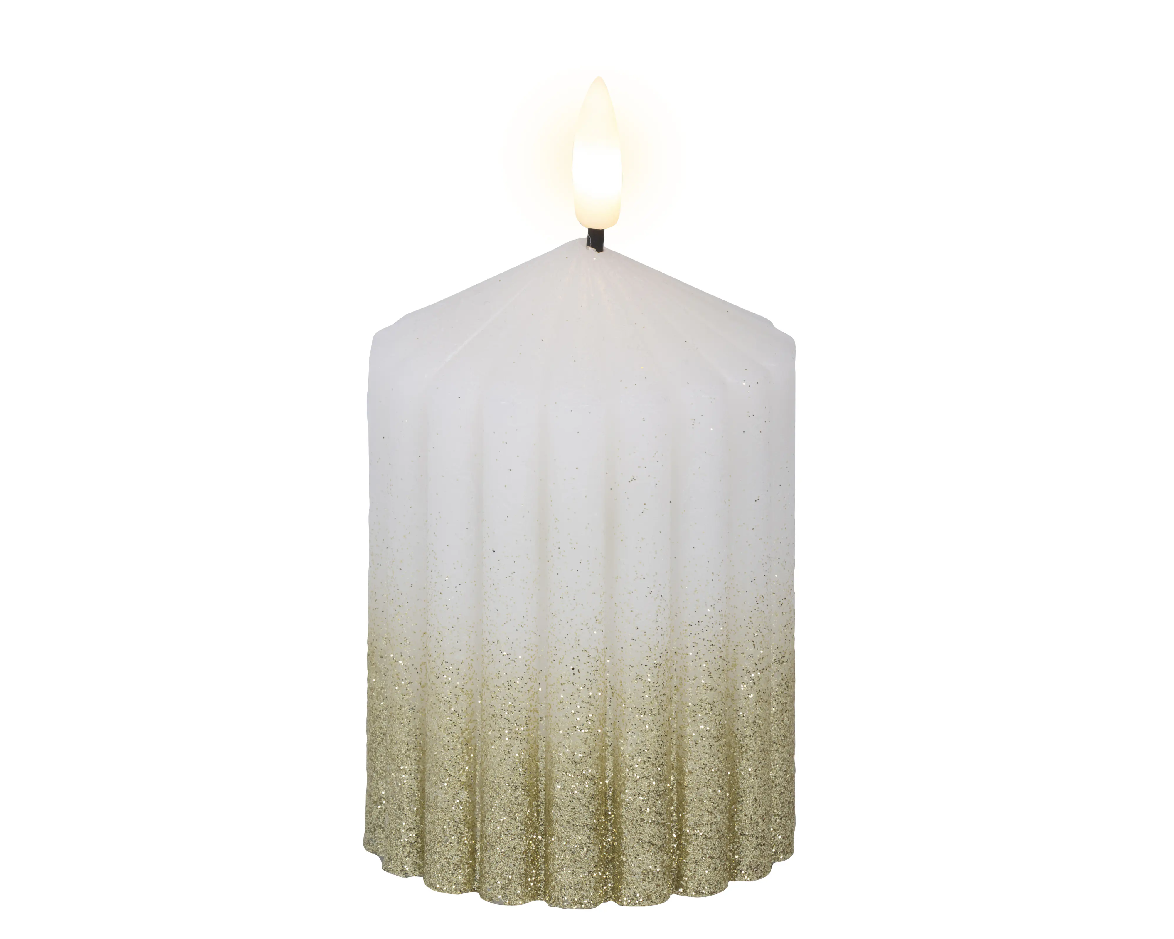 Lumineo LED Kerze warmweiß 10 x Ø 7 cm batteriebetrieben weiß/gold