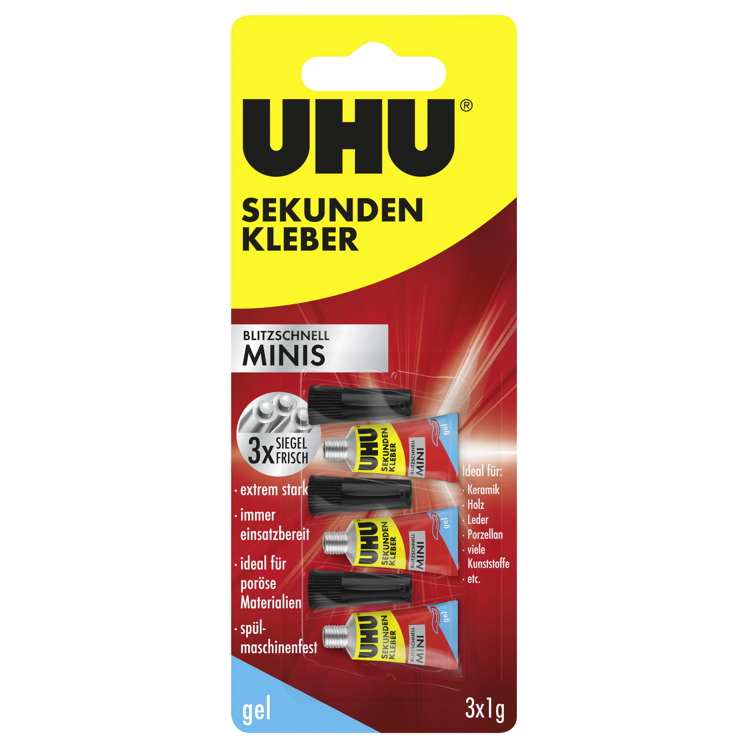 UHU Sekundenkleber blitzschnell Minis 3 g (3 x 1 g), gel