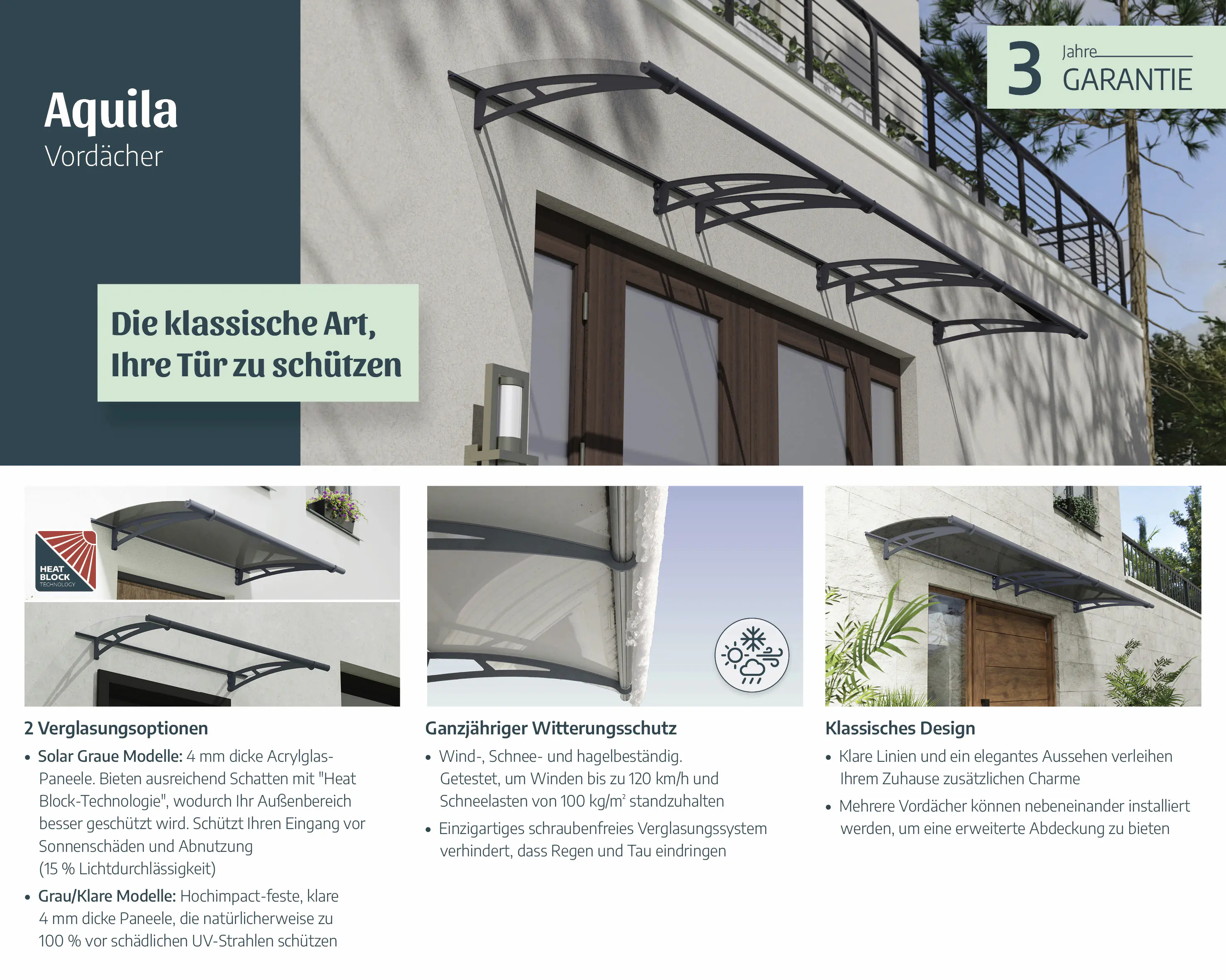 Canopia Vordach Aquila 2050 Hellgrau Alu 206 x 92 cm