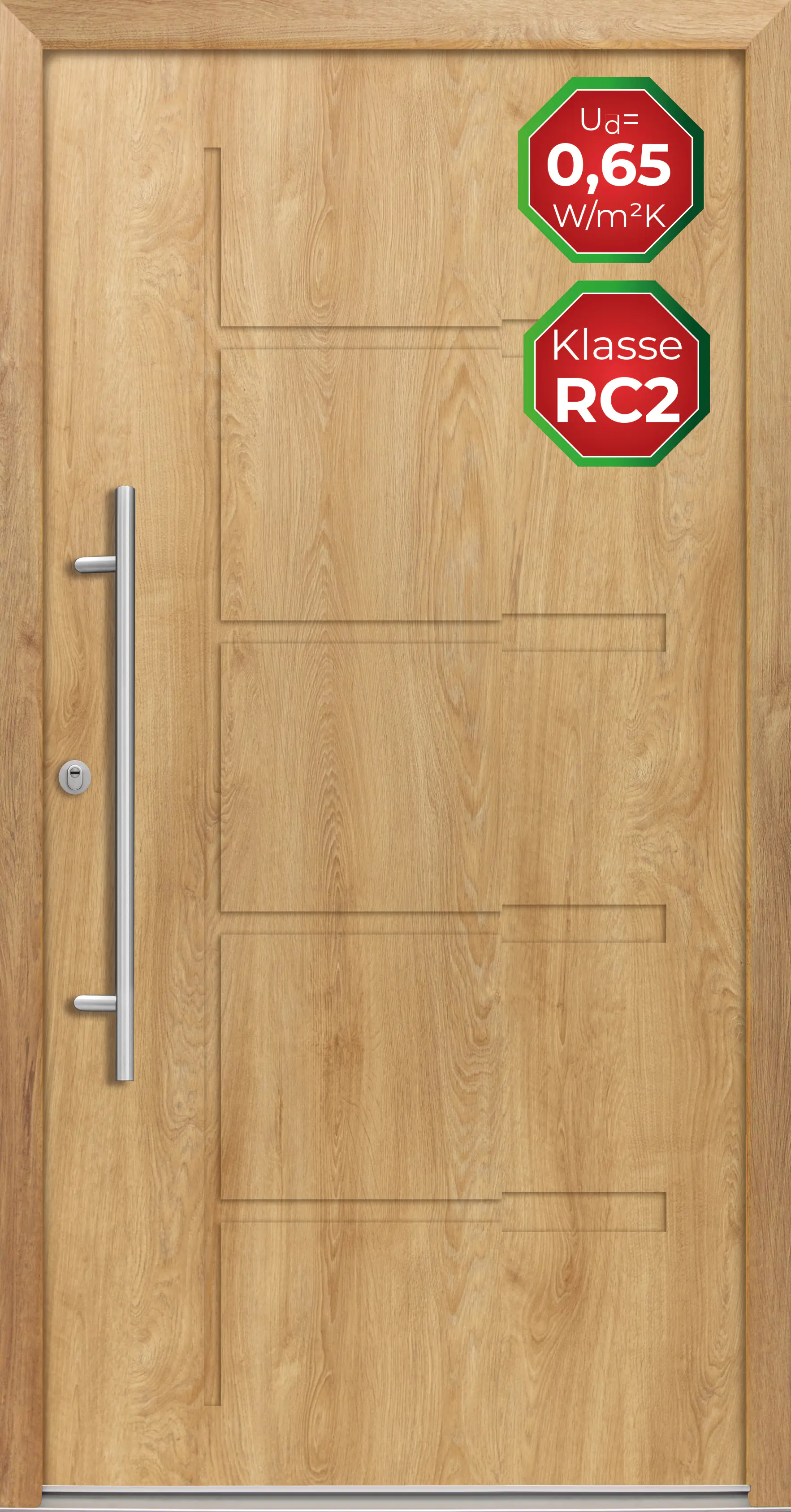 Splendoor Haustür Passivedoor Premium H1 RC2 Eiche Natur DIN Links 110 x 210 cm