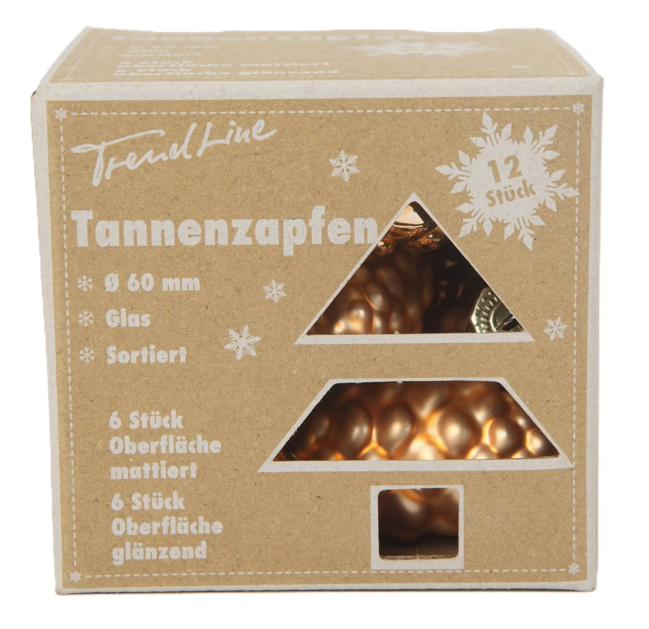 TrendLine Weihnachtskugeln aus Glas Tannenzapfen Ø 6 cm brandy-braun 12 Stück