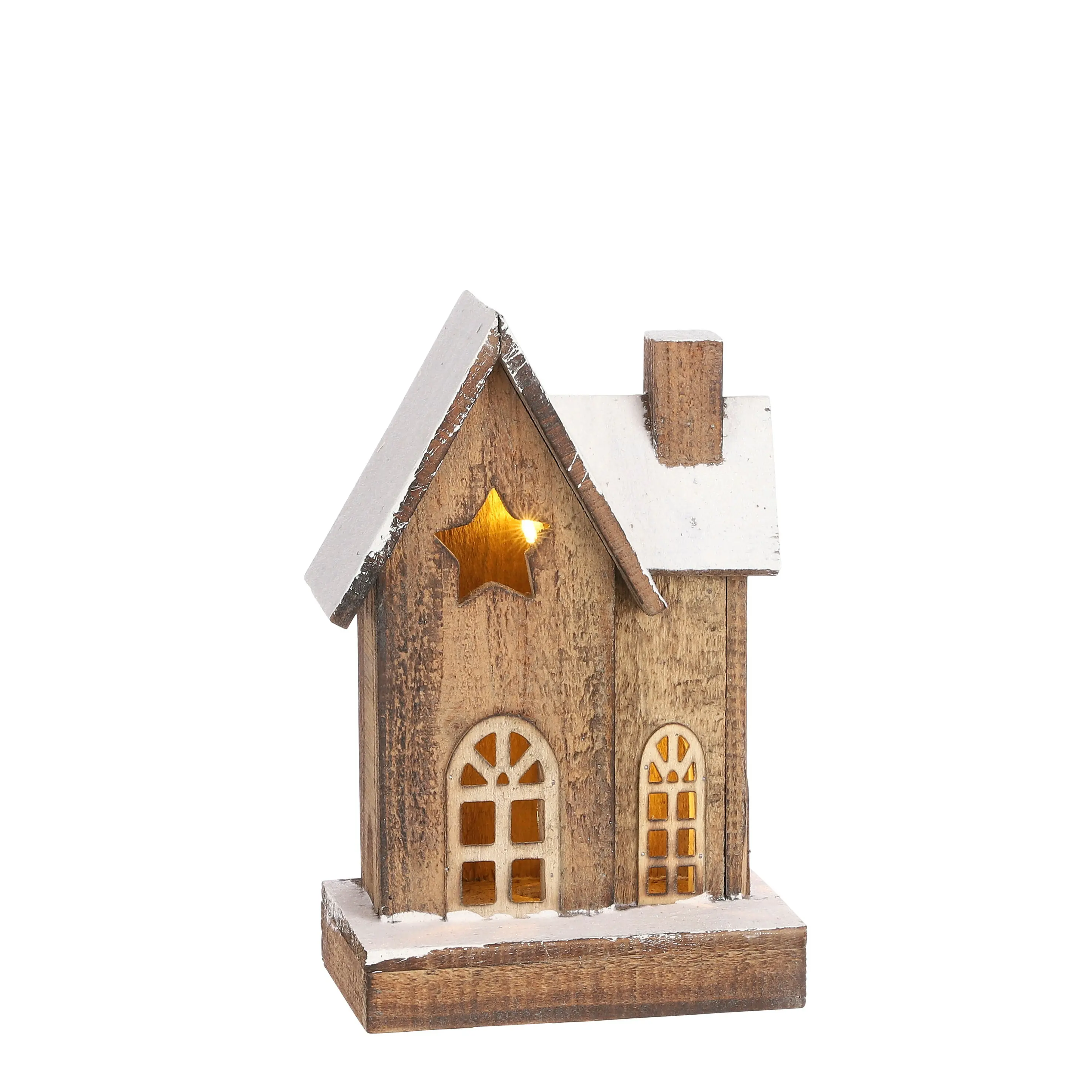 Mica Decorations LED Dekofigur Holz Haus 31 cm braun