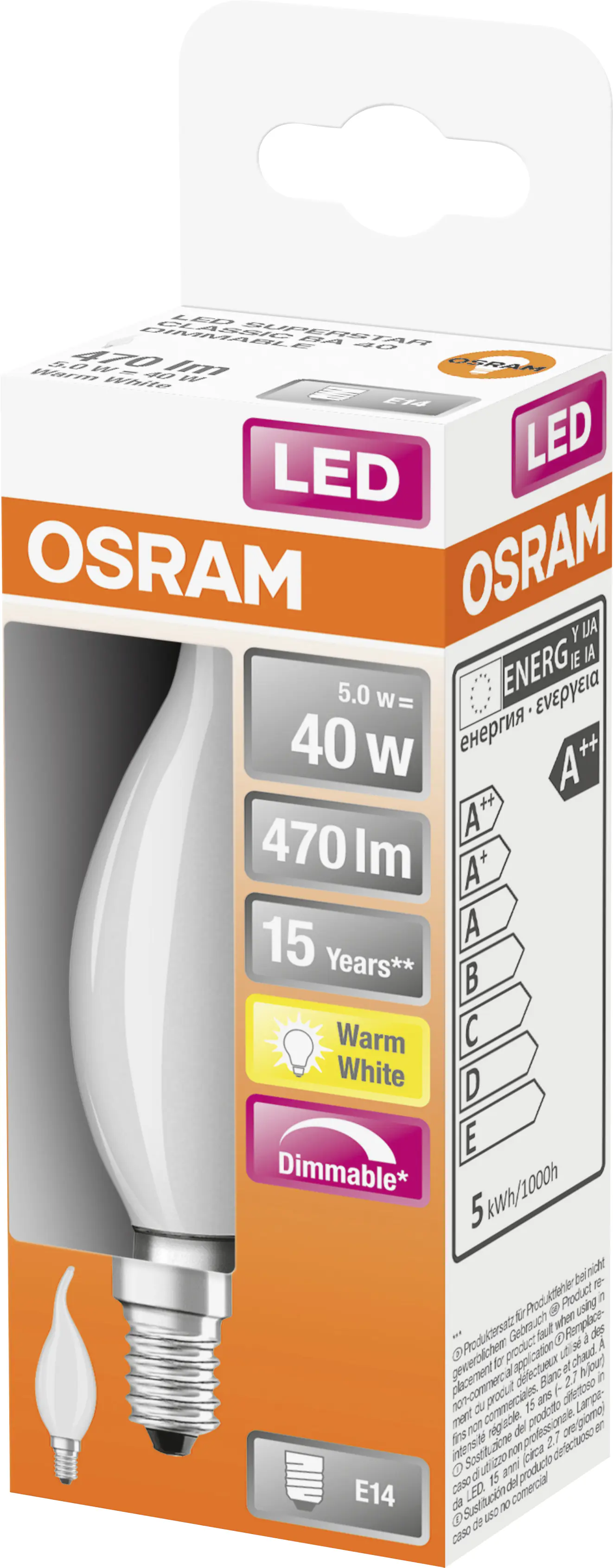 Osram LED Leuchtmittel Retrofit Classic BA E14 5W dimmbar matt