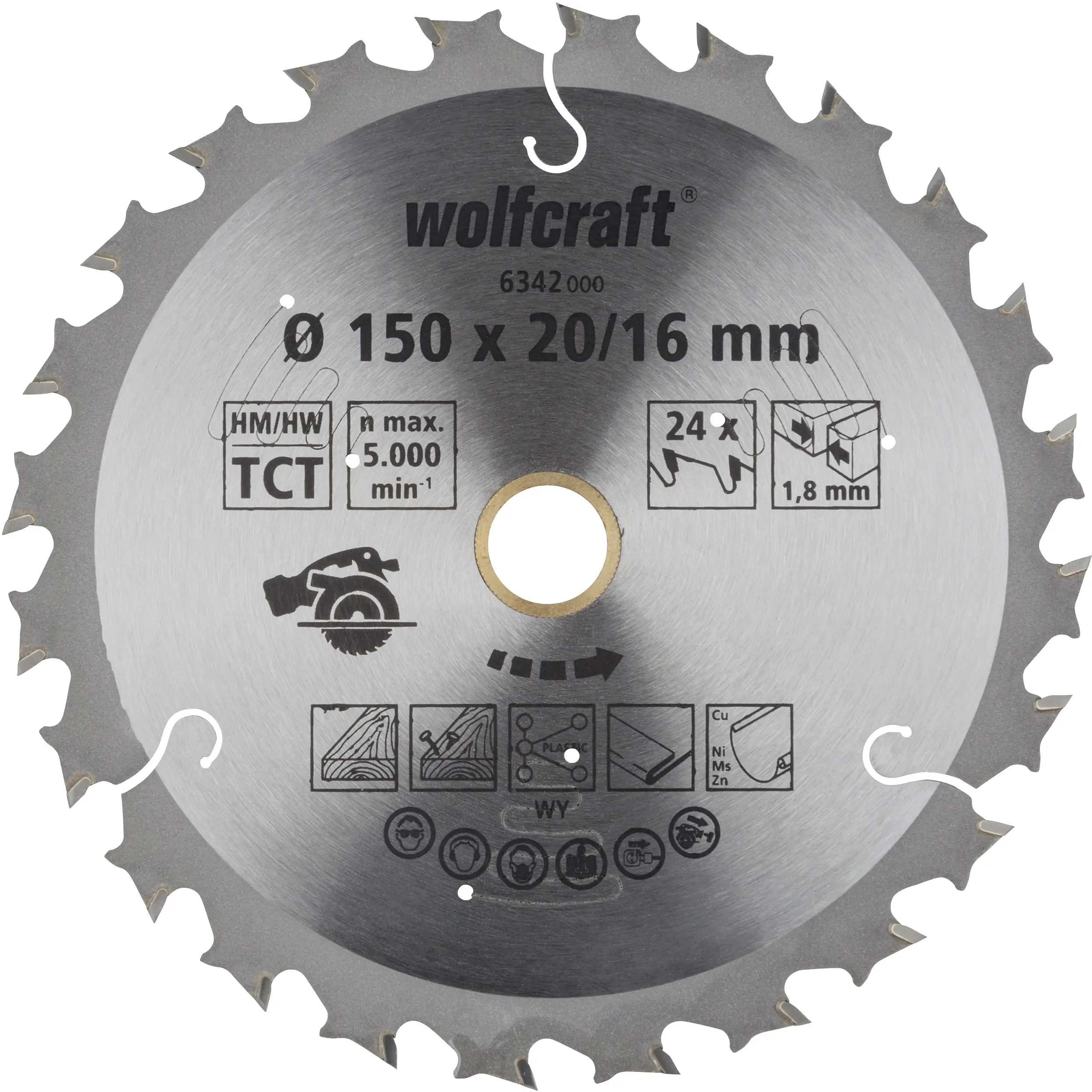 Wolfcraft Kreissägeblatt Ø 150 mm Bohrung Ø 16 mm 24 Zähne