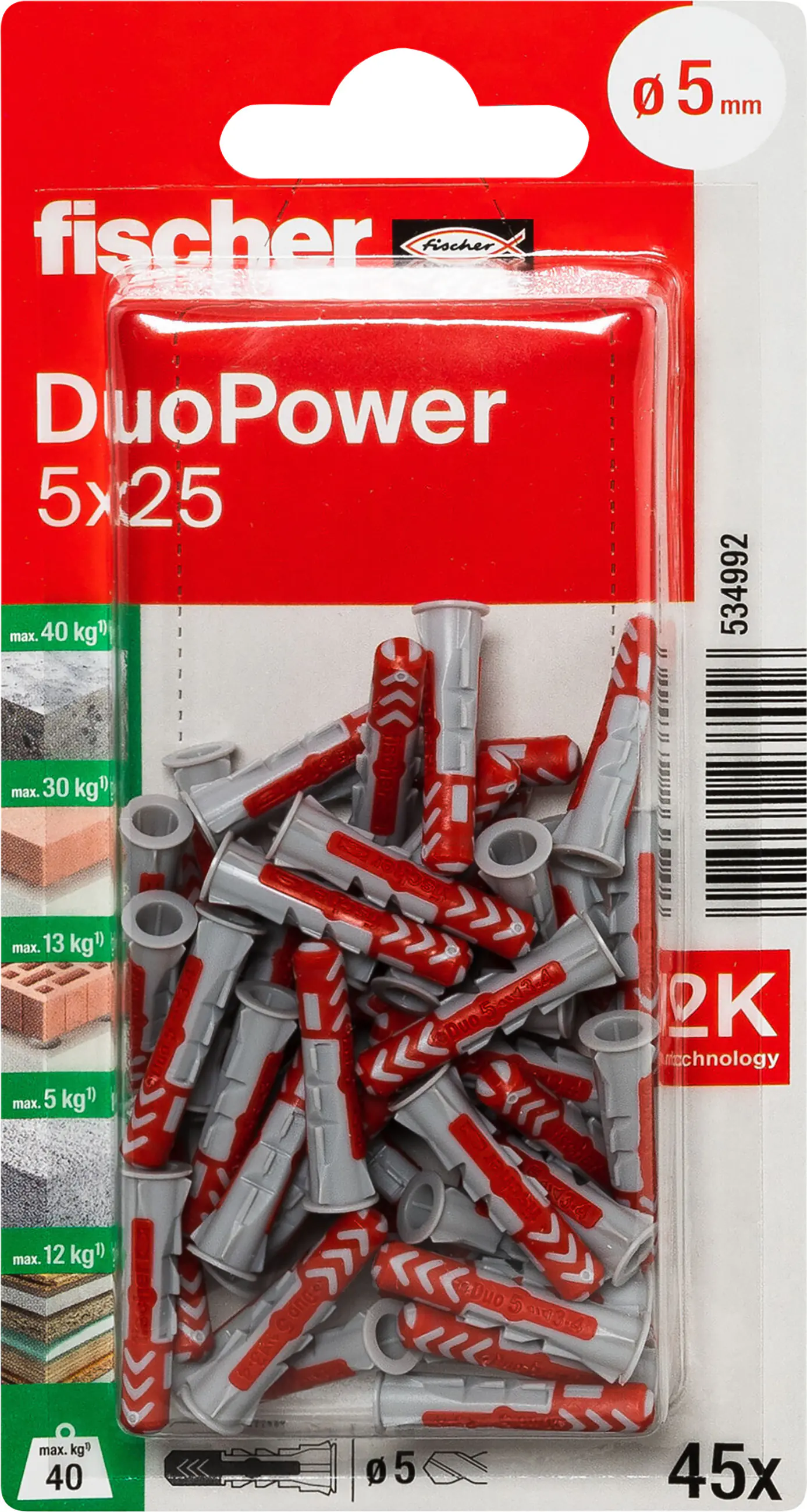 Fischer Dübel DuoPower 5 x 25 mm - 45 Stück