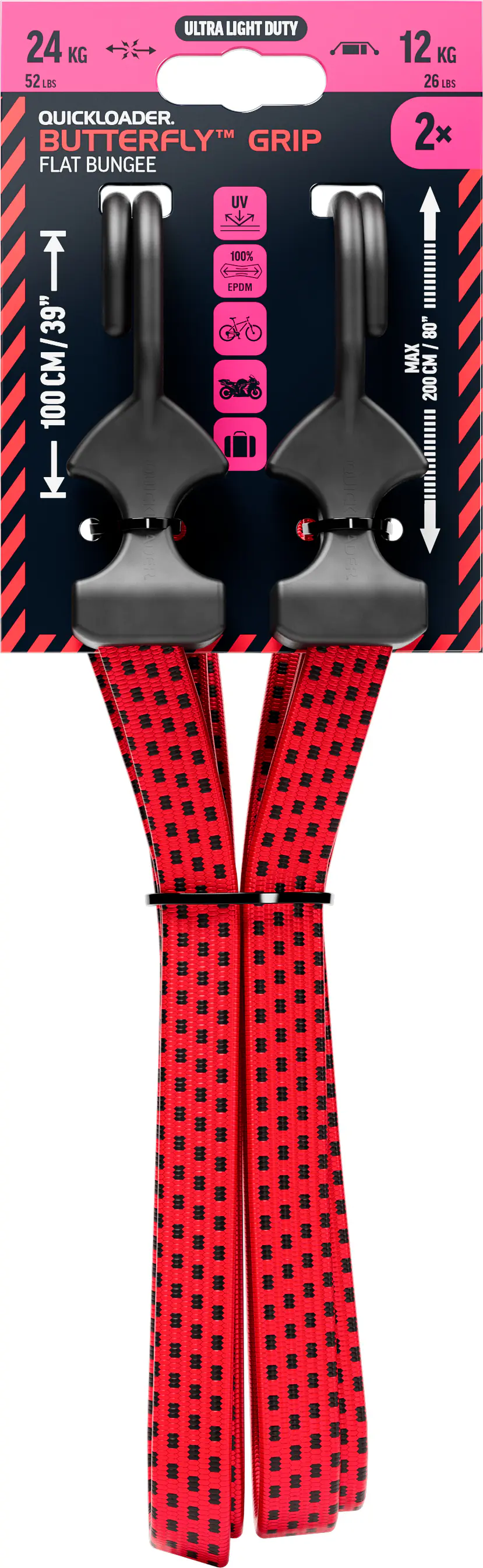 QUICKLOADER® Gummiseil Butterfly Bungee 18 mm x 120 cm 2 Stück rot