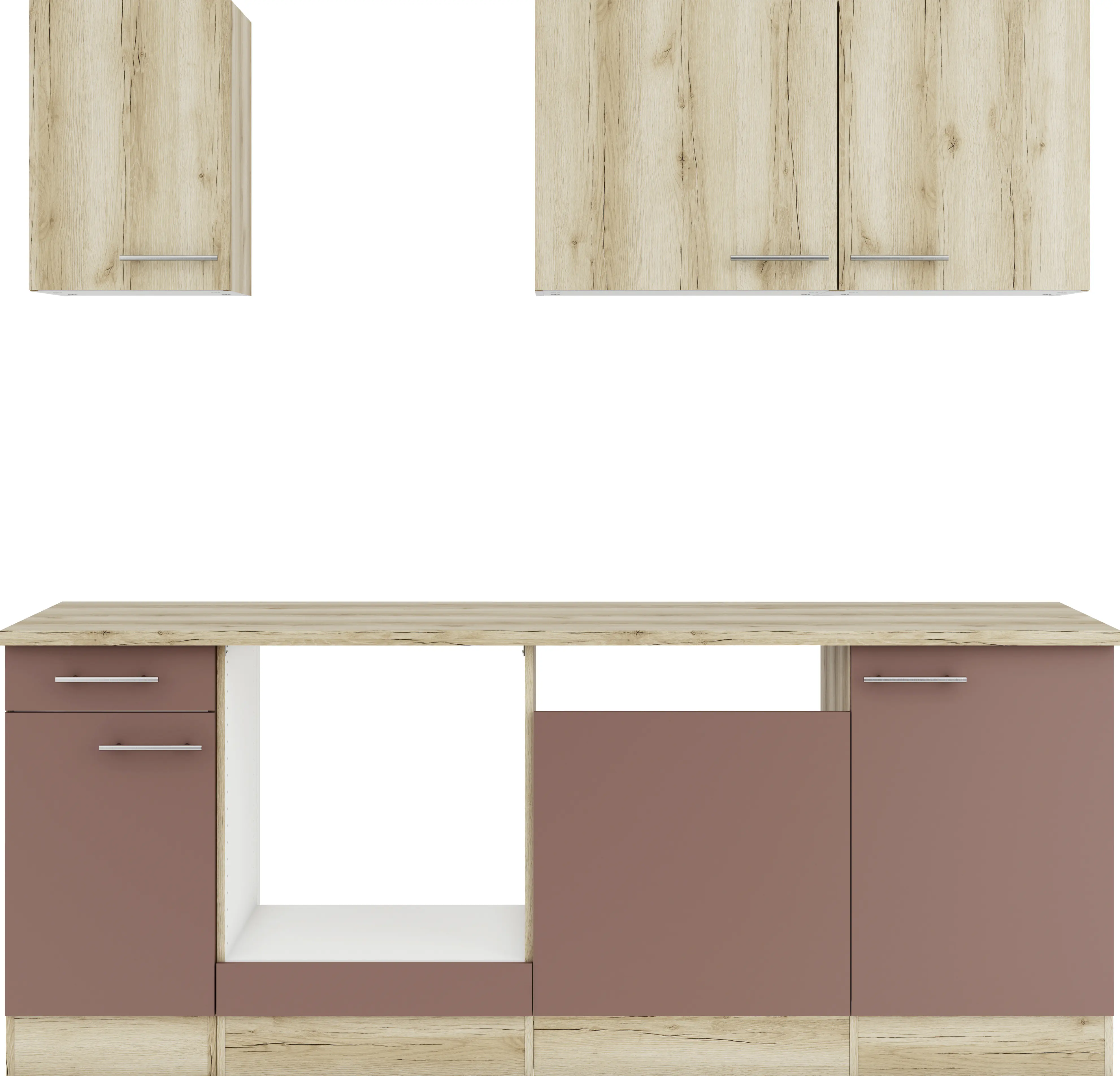 Optifit Küchenzeile Livorno 290/Bari 407 ohne E-Geräte wildeiche/rostrot 210 cm