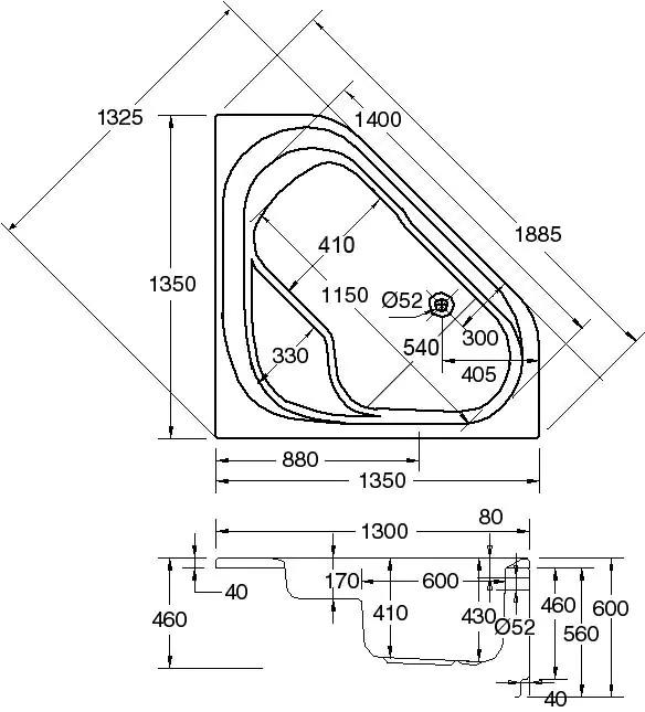 Ottofond Eckwanne Ancona 135 x 135 cm, weiß