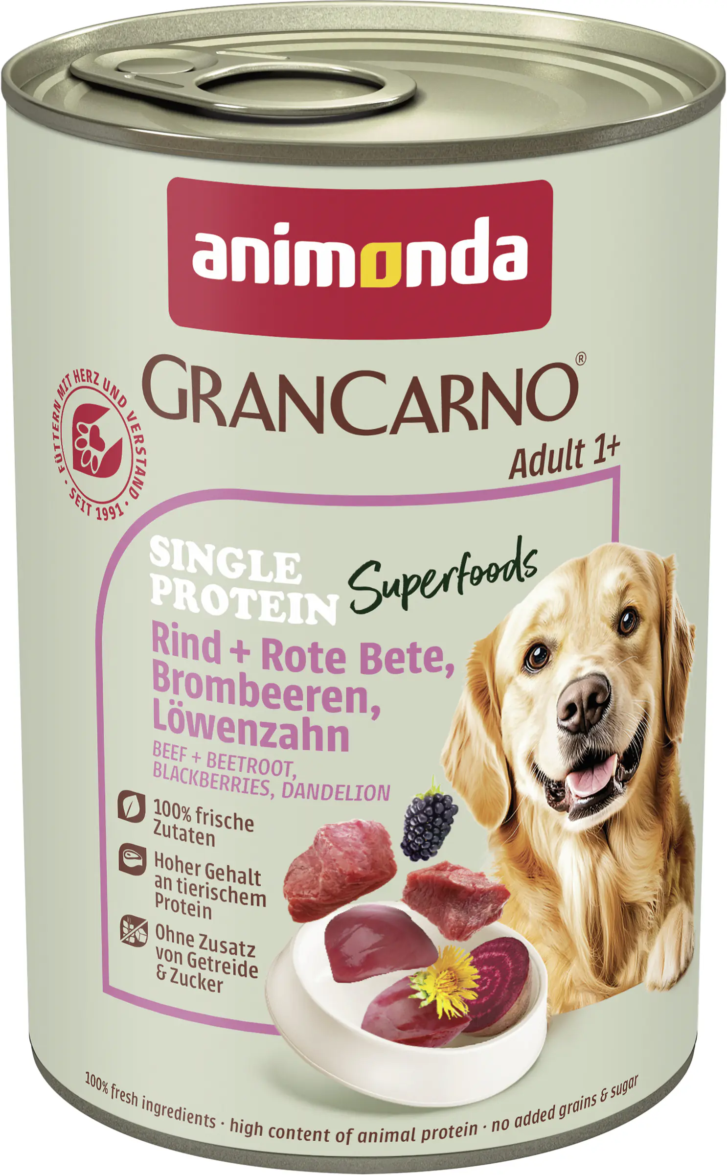 Animonda GranCarno Hundenassfutter Adult Superfoods getreidefrei 400 g Rind