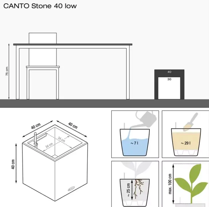 Lechuza Pflanzgefäß Canto Stone 40 low graphitschwarz