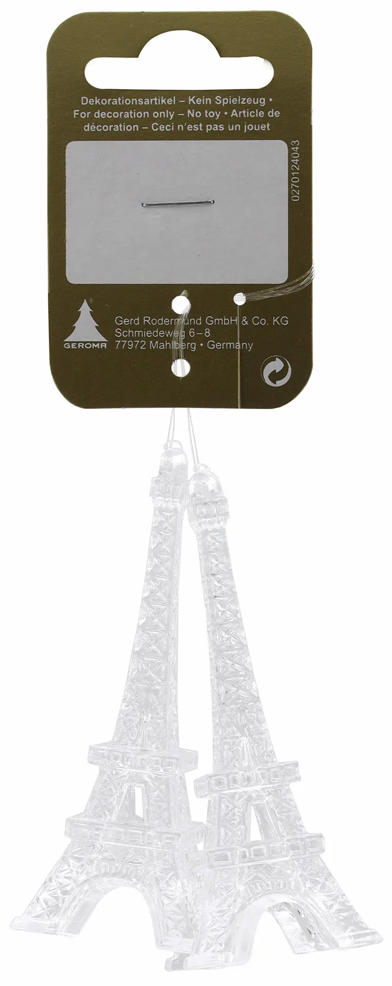 Weihnachtskugeln Eifeltürme aus Kunststoff 3 x 8 cm transparent 2 Stück