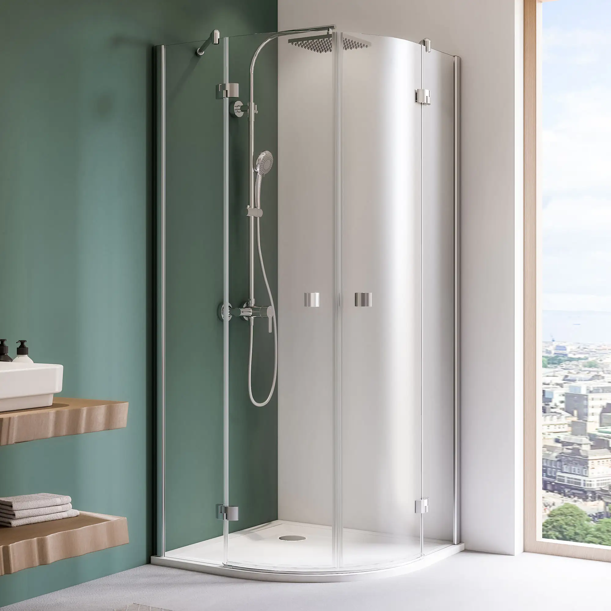 Breuer Runddusche Espira 4-tlg. 90 x 90 cm, Alu silber matt, Klarglas