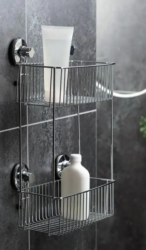 Primaster Duschkorb Octopus eckig Edelstahl 2 Ablagen chrom ohne Bohren