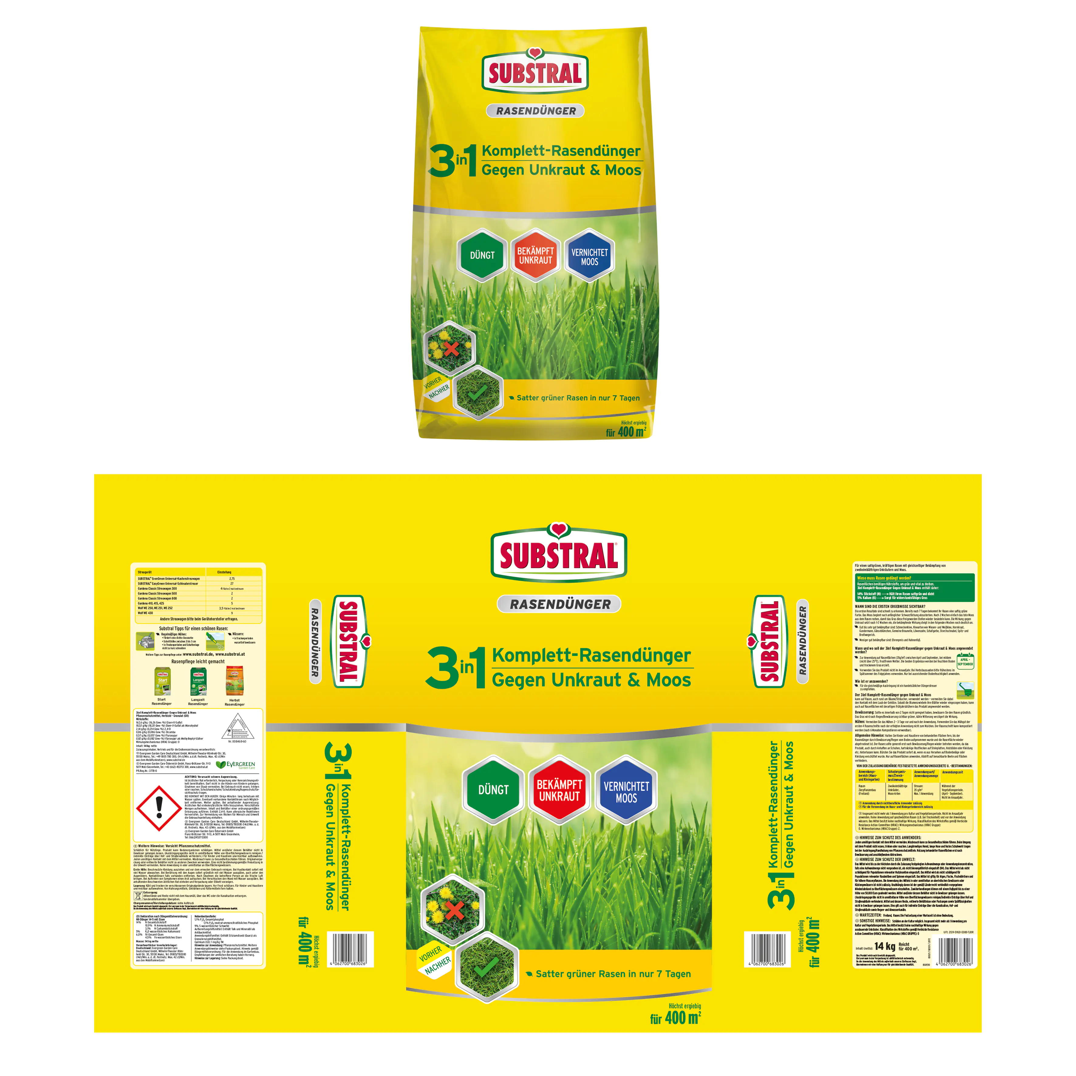 Substral 3in1 Komplettrasendünger für 400 m² 14 kg