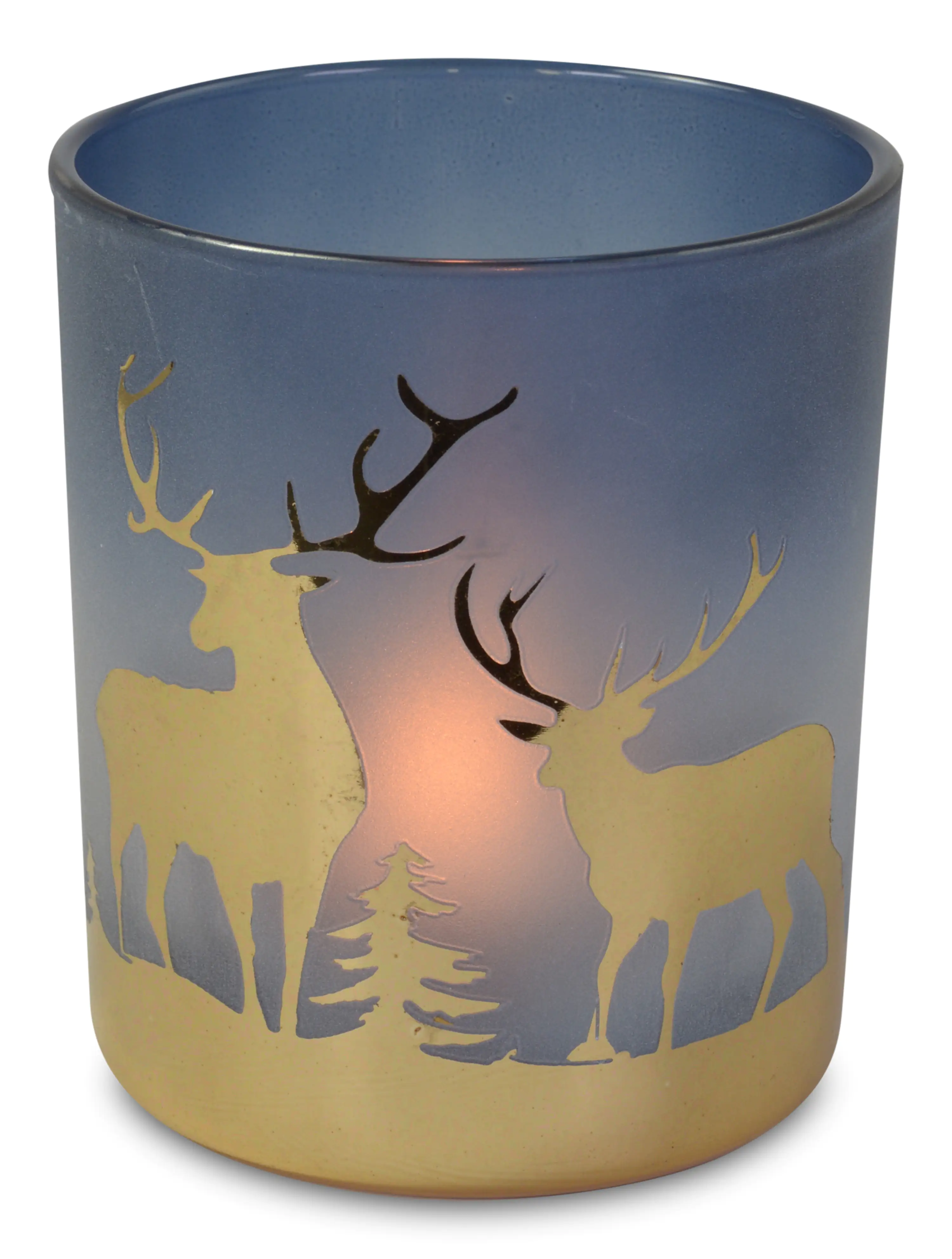 4004942199019 Riffelmacher Windlicht mit goldenen Hirschen 9 x 9 x 10 cm