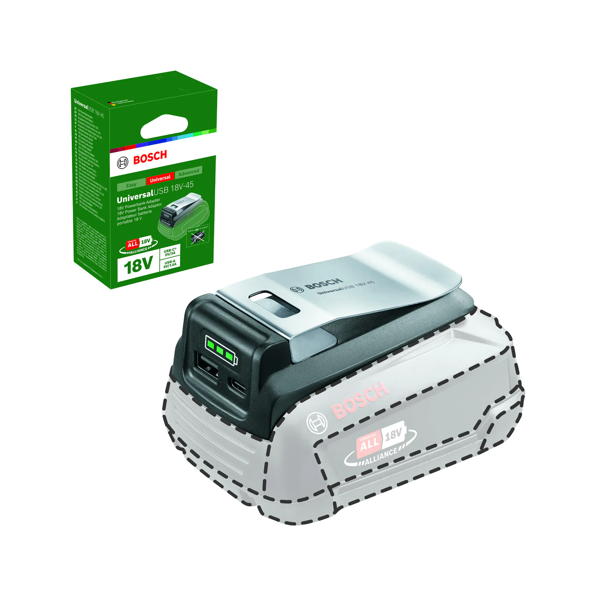 Bosch Powerbank-Adapter UniversalUSB 18V-45 Bosch Powerbank-Adapter UniversalUSB 18V-45