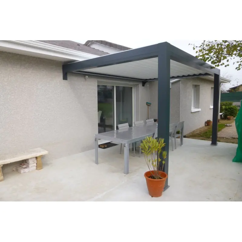 Lamellen Terrassenüberdachung 400 x 347,4 x 273 cm grau weiß