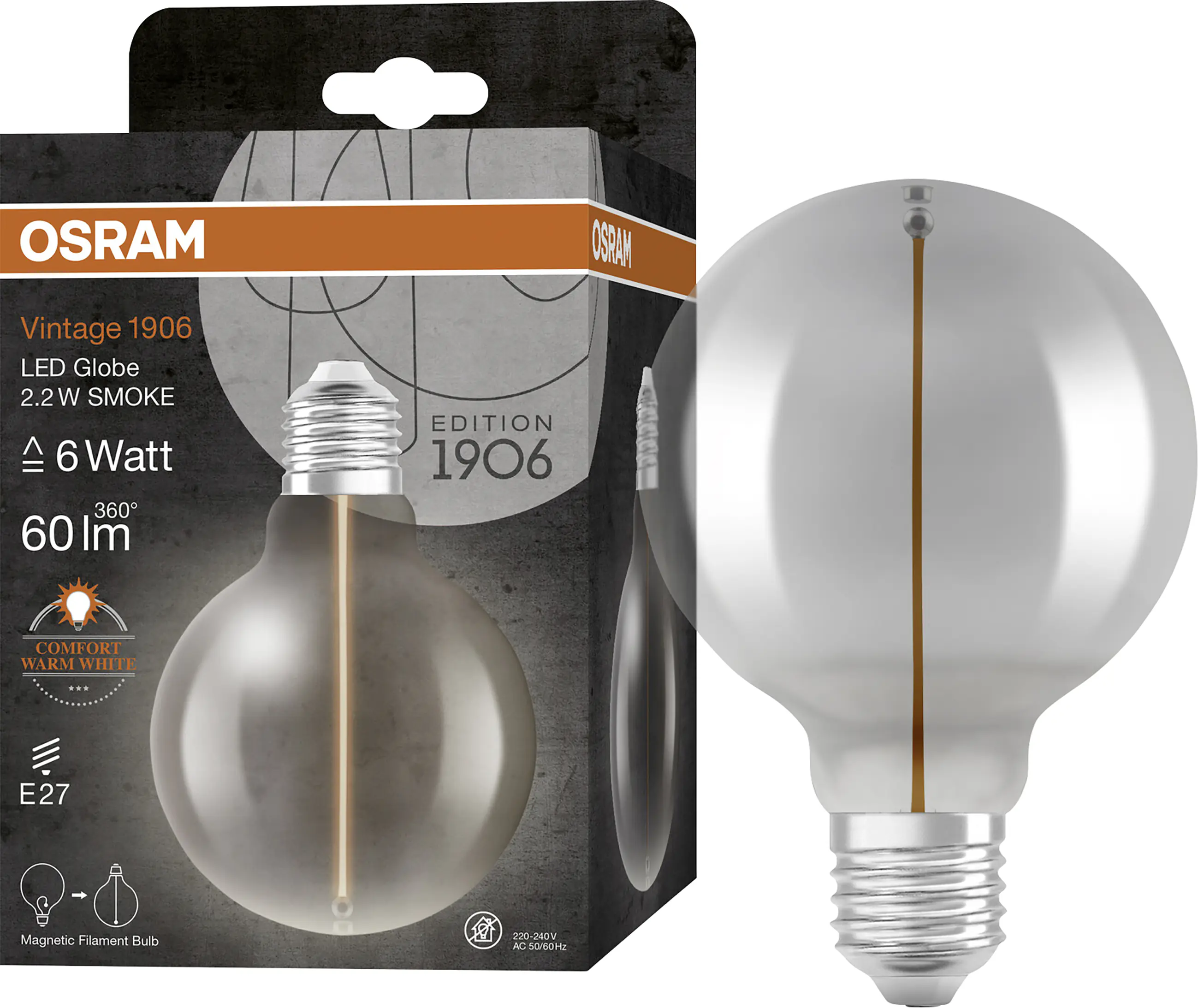 Osram LED Leuchtmittel Globe 95 E27 2,2 W warmweiß rauch