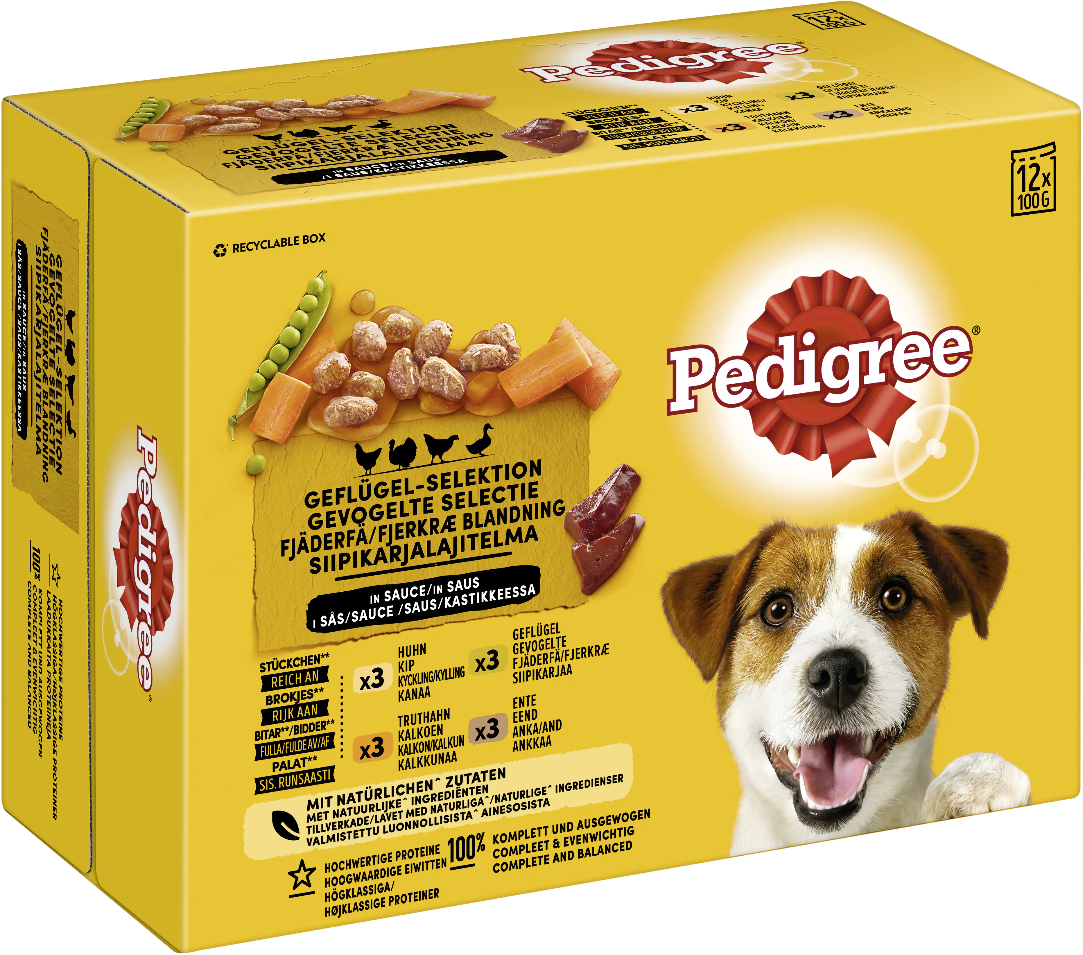 Pedigree Adult Geflügel-Selektion in Sauce 4 Varietäten Hundefutter 12 x 100g