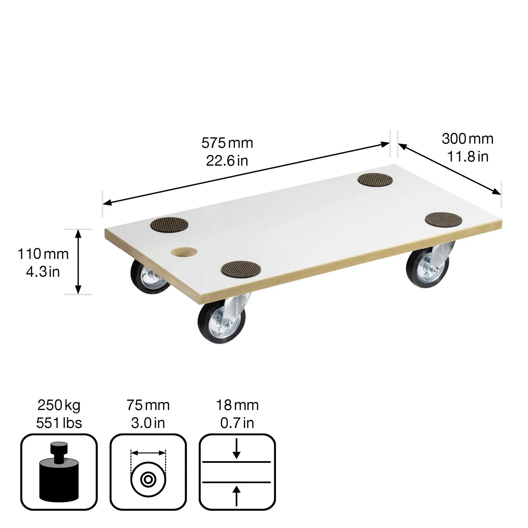 Wagner Möbelroller mit Anti-Rutschpads 58 x 30 cm Traglast 250 kg