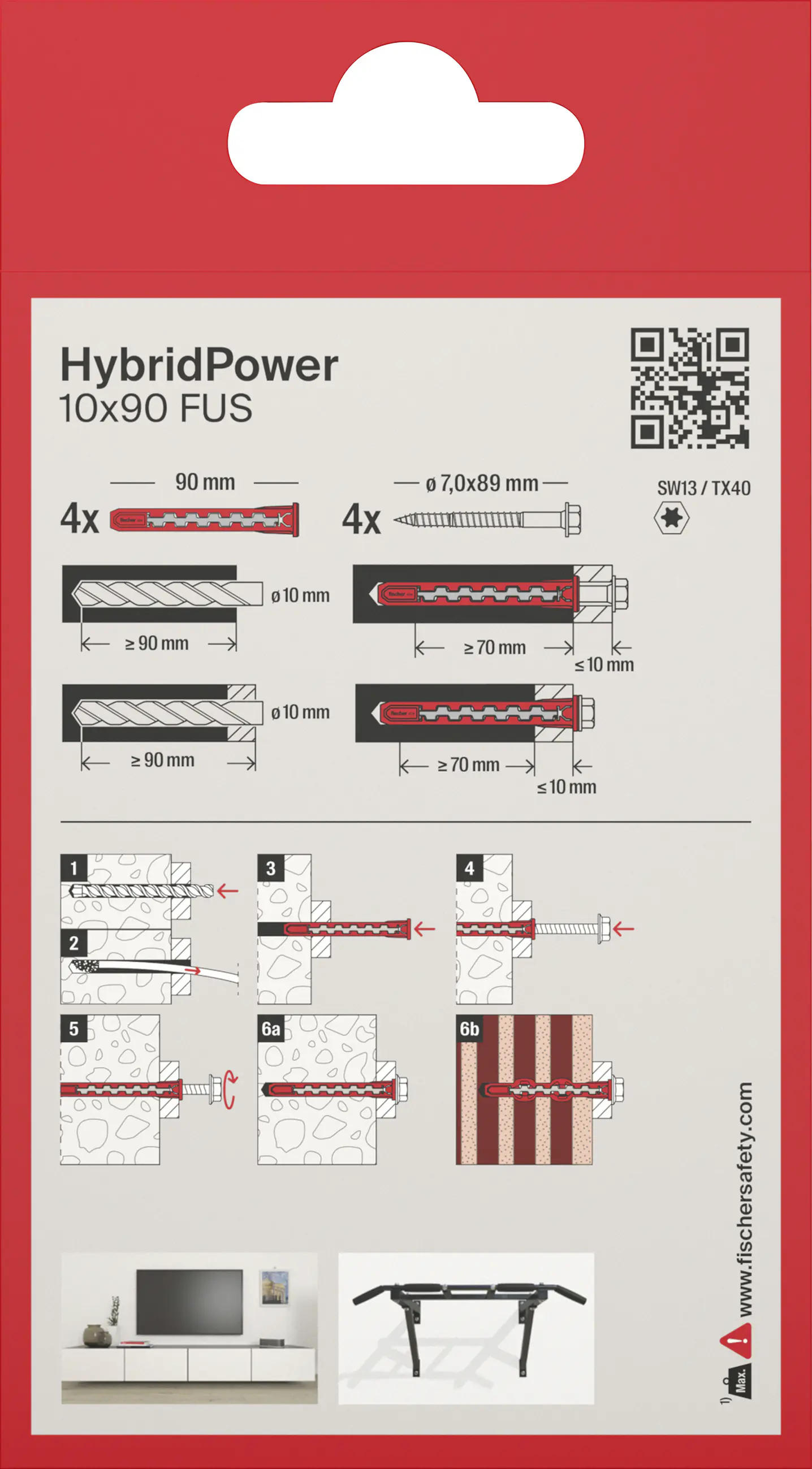 Fischer Dübel HybridPower Fus K 10 x 90 mm - 4 Stück