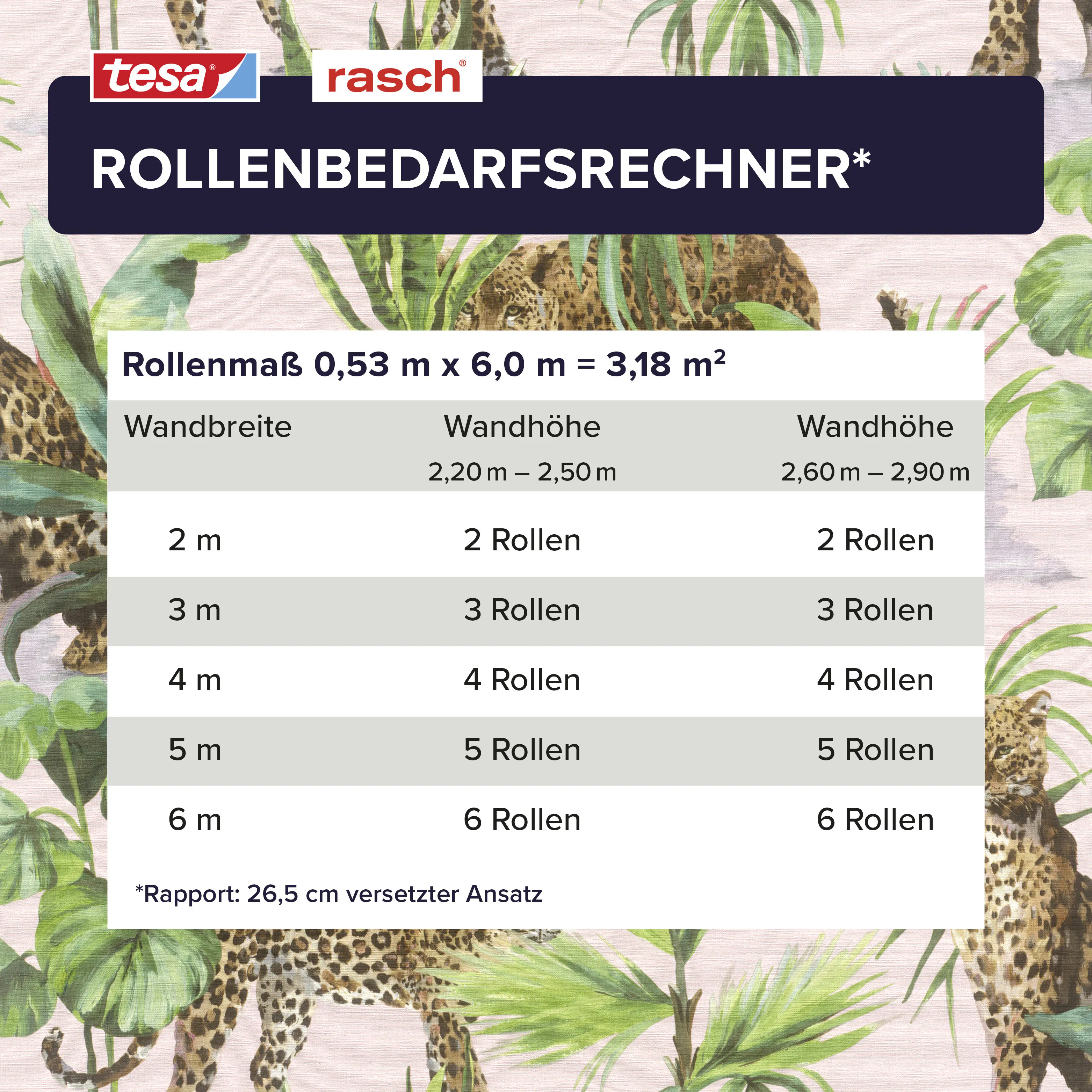 Tesa x Rasch selbstklebende Tapete Savanna Leopard braun grün 6 x 0,53 m 