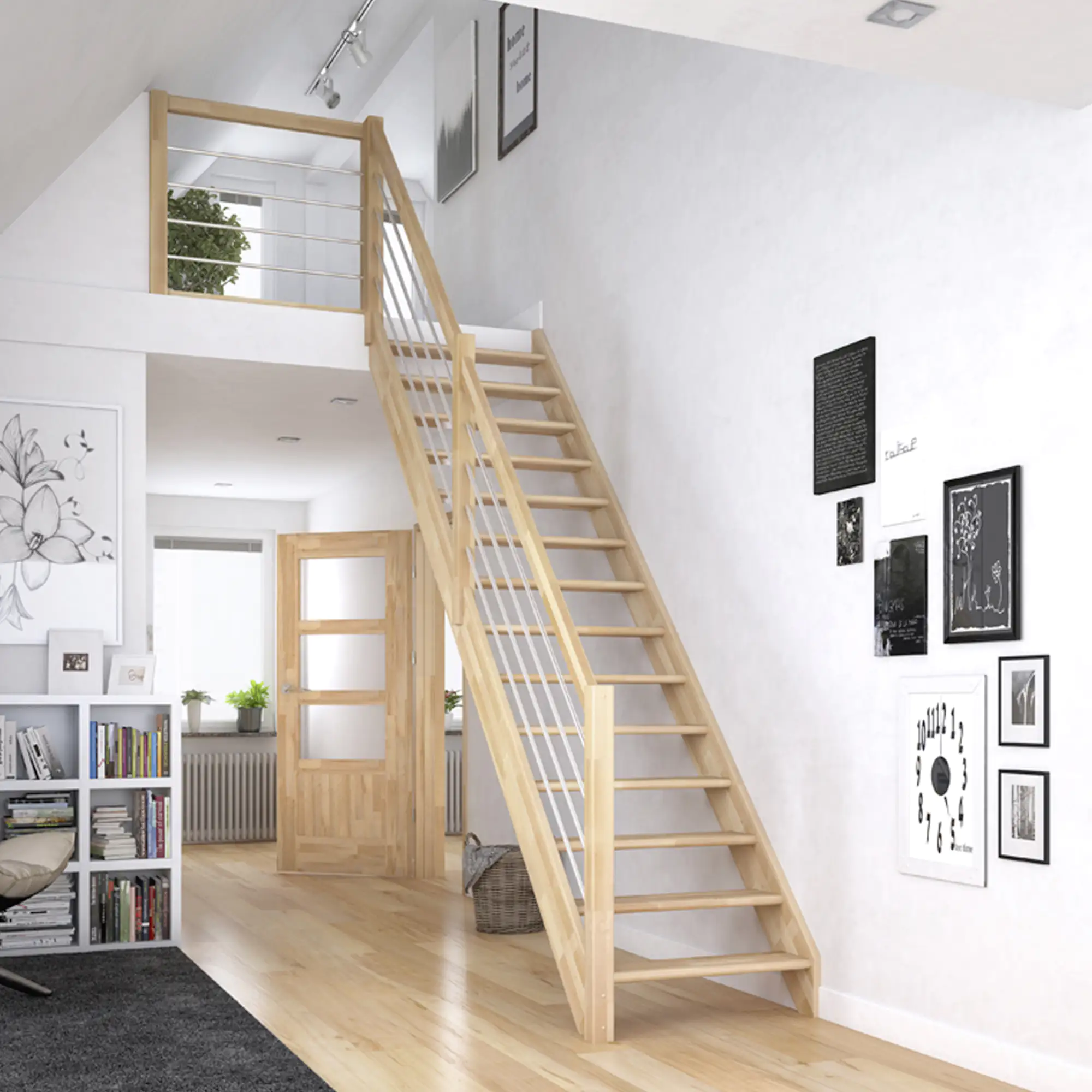 Dolle Raumspartreppen Paris gerade Buche unbehandelt inkl. Geländer