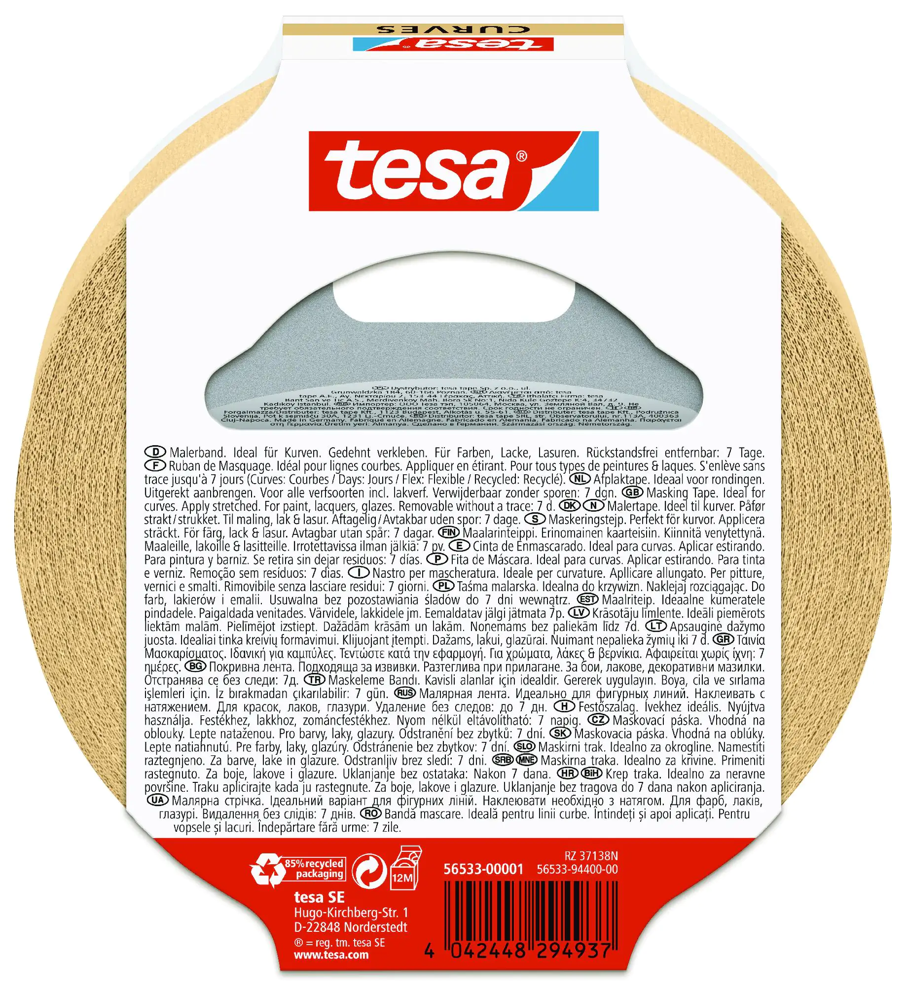 tesa Malerband für Kurven 25 m x 25 mm, beige