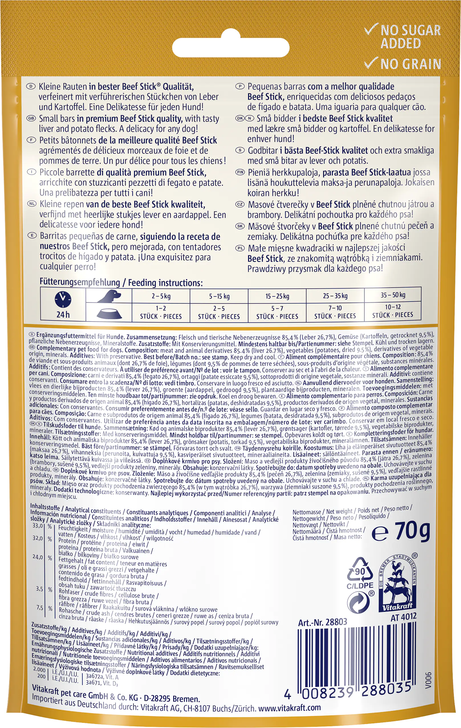 Vitakraft Beef Stick® Quadros® Leber & Kartoffel 70 g Vitakraft Beef Stick® Quadros® Leber & Kartoffel 70 g