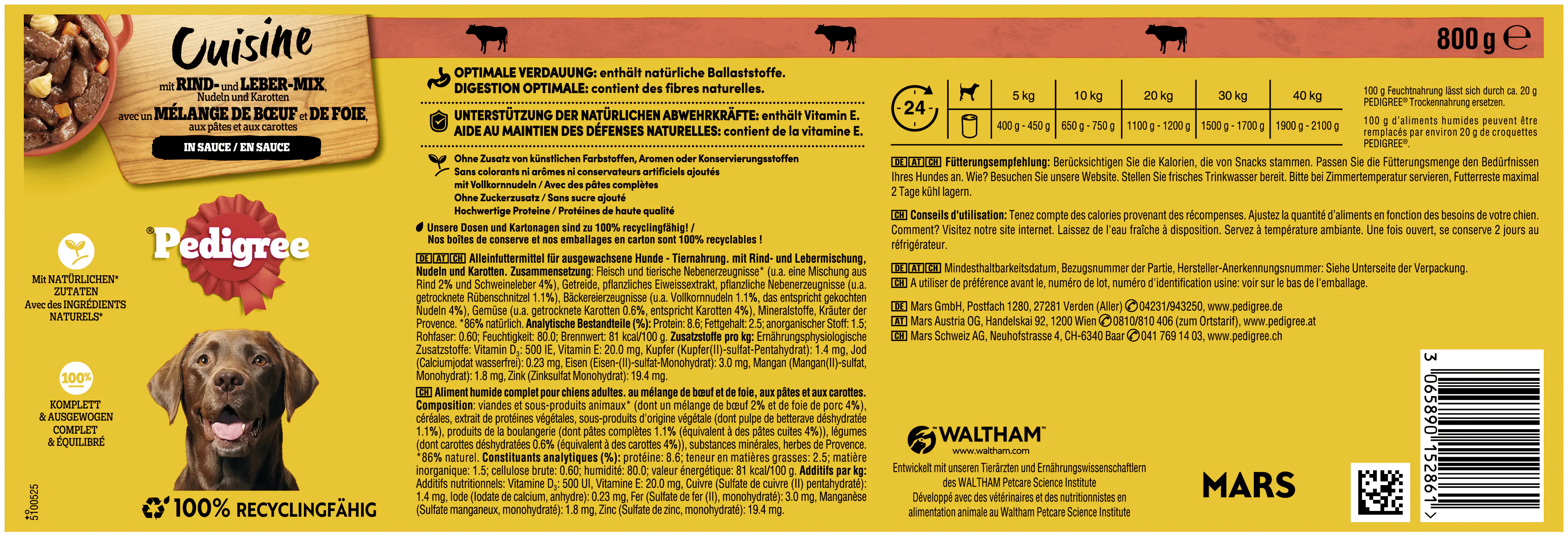 Pedigree Adult Cuisine in Sauce Rind, Nudeln & Karotten Hundefutter 800g Pedigree Adult Cuisine in Sauce Rind, Nudeln & Karotten Hundefutter 800g