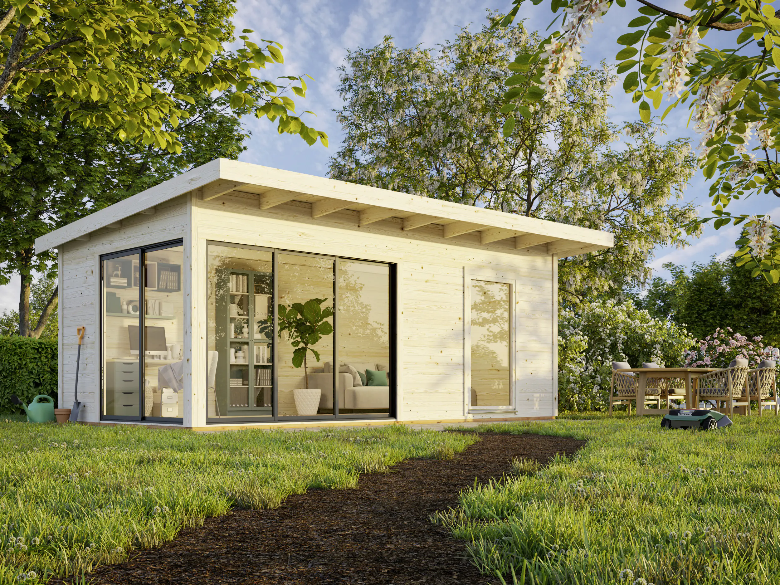 Palmako Gartenhaus Andrea 595 x 300 cm Slide mit Schiebetüren naturbelassen