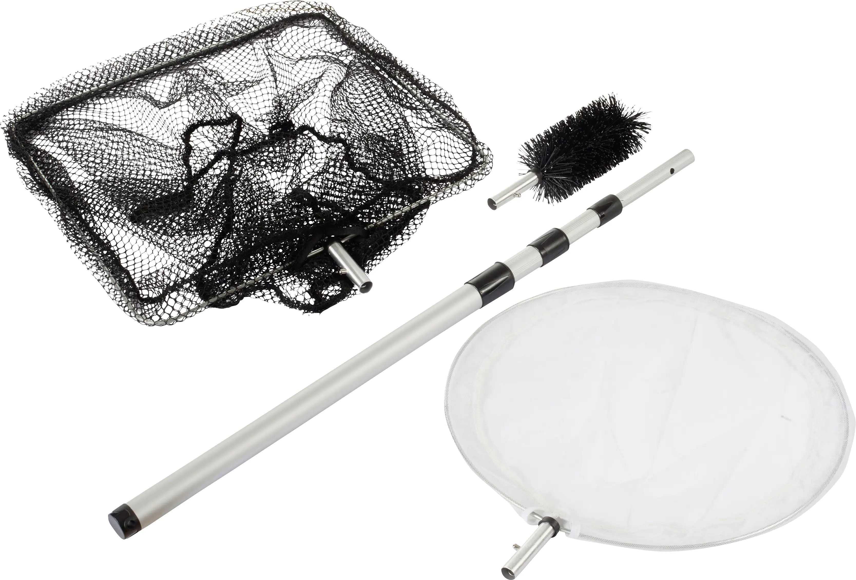Heissner Teichkescher-Set 3in1 Kescher+Reiniger+Bürste, Teleskop-Stiel