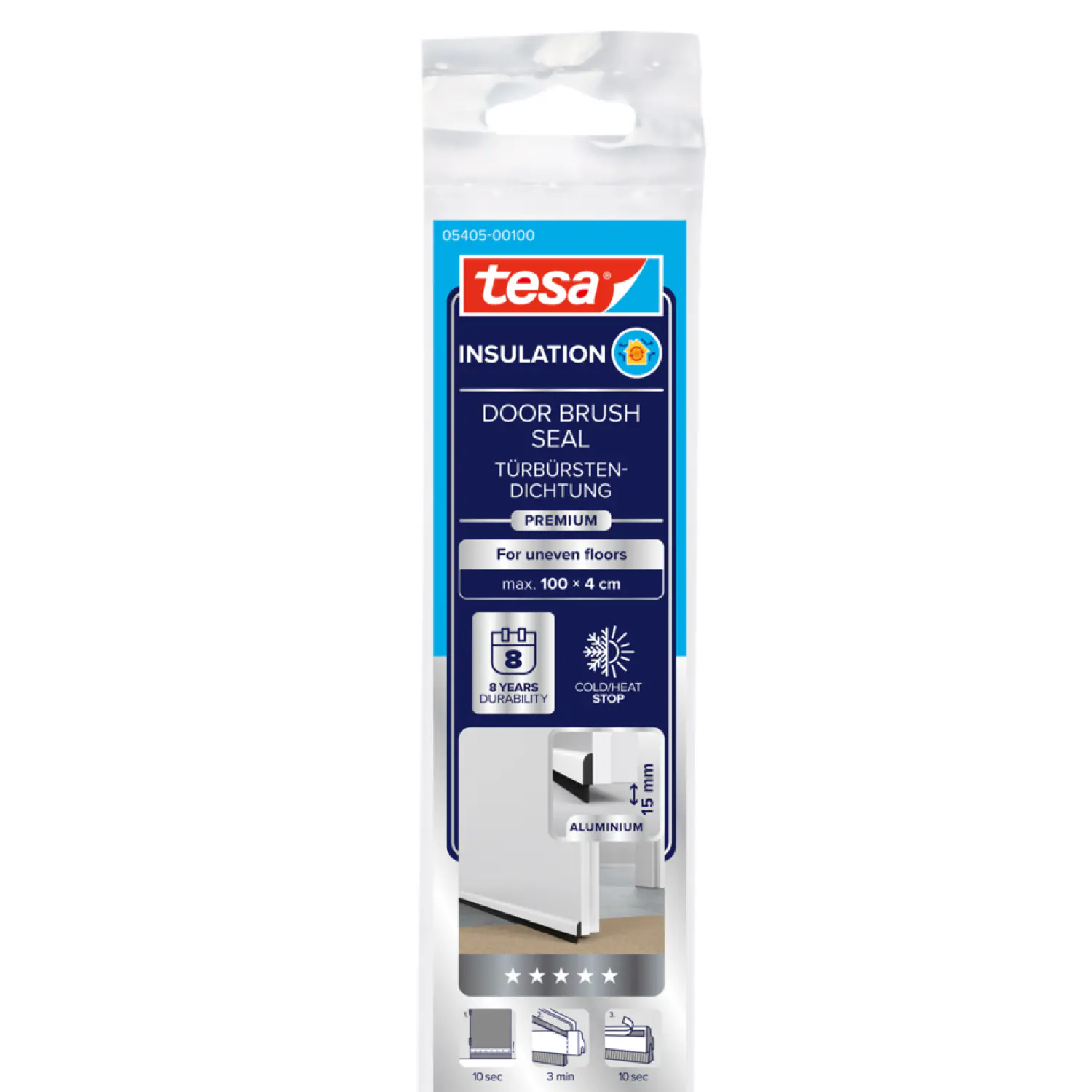 tesa Moll Türdichtschiene weiß, für unebene Böden, für Spalten bis 15 mm