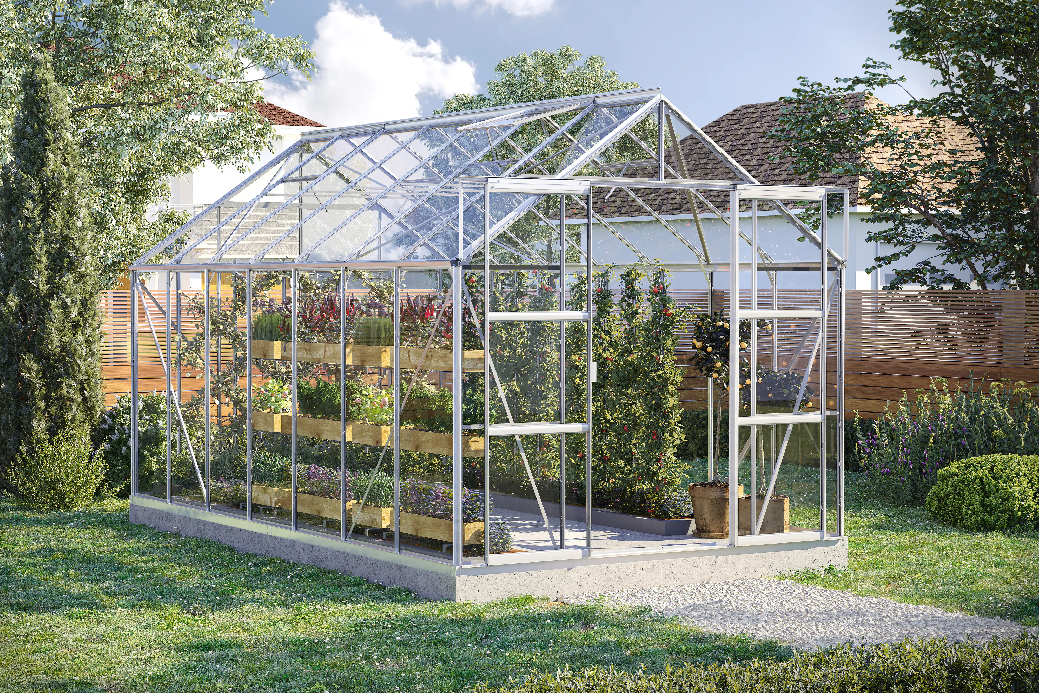 Vitavia Gewächshaus-Set Uranus 11500 ESG 3 mm alu 254 x 441 cm 