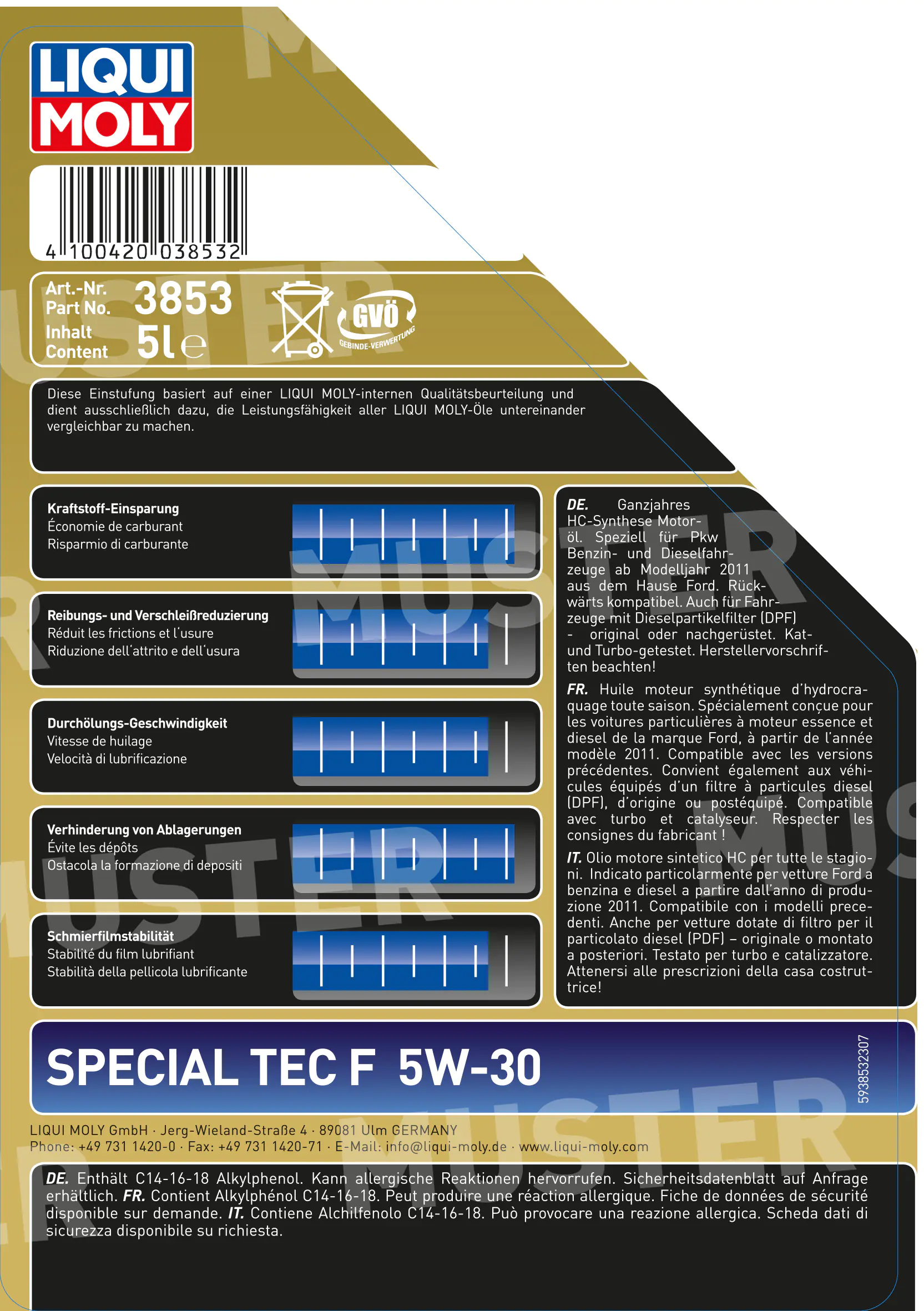 Liqui Moly Motoröl Leichtlauföl Special Tec F 5W-30 5 L Liqui Moly Motoröl Leichtlauföl Special Tec F 5W-30 5 L