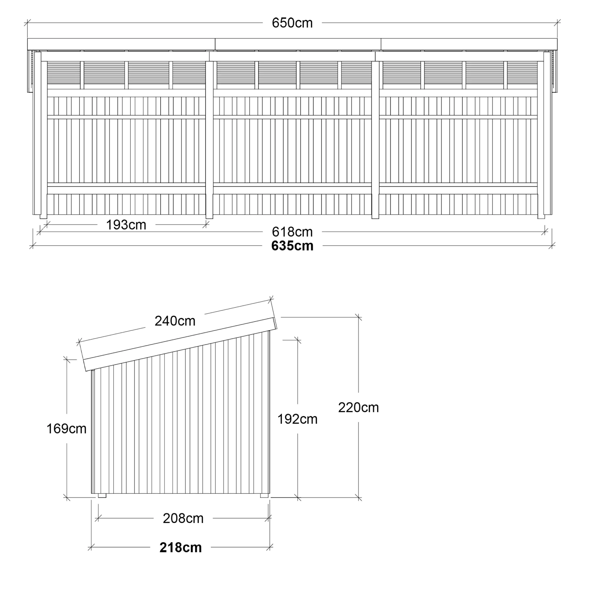 Plus Gartenhaus Nordic Multi 619 x 208 cm natur offen mit Dachpappe